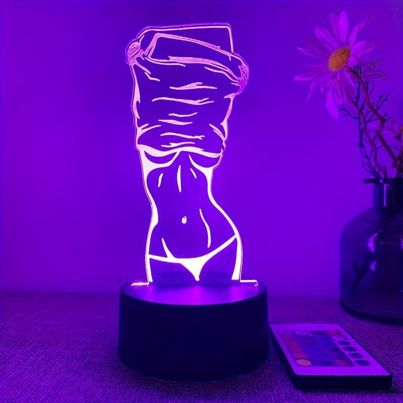 1pc 16-Color Artistic Decor Night Light, 3D Illusion USB Bedside Lamp with Touch Button, Black Base, Plastic Material, Remote Control for Bedroom Decor