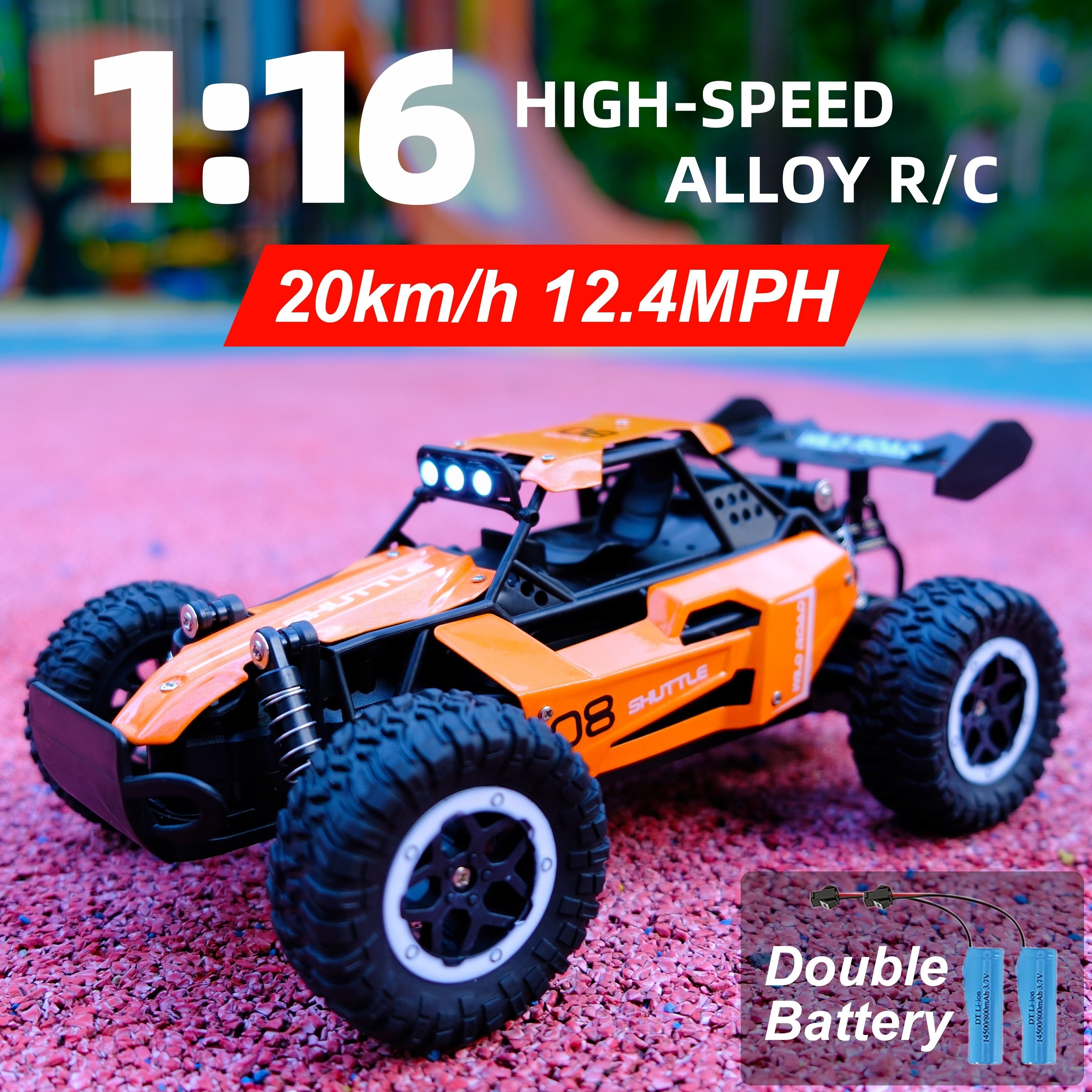 1:16 2.4G Double Battery Alloy RC Car, High Speed Up To 20 Km/h Remote Control Car, All Terrain Off-Road Electric Toy Car Halloween Christmas Gift