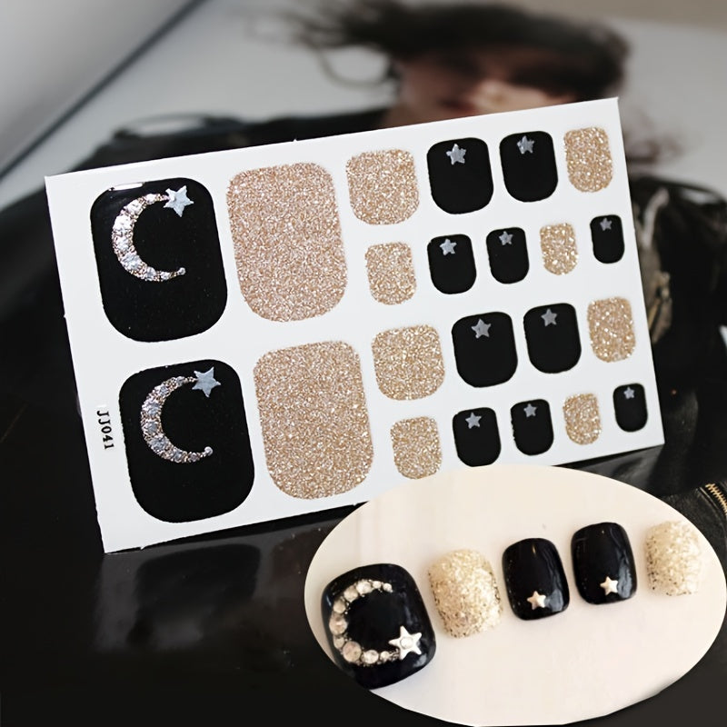 1 Pcs St.Patrick's Day Toe Nail Stickers, Nail Strips Decals With Glitter Design, Full Wraps Self Adhesive Toe Nail Tip, For Women Girls DIY Nail Art Decoration