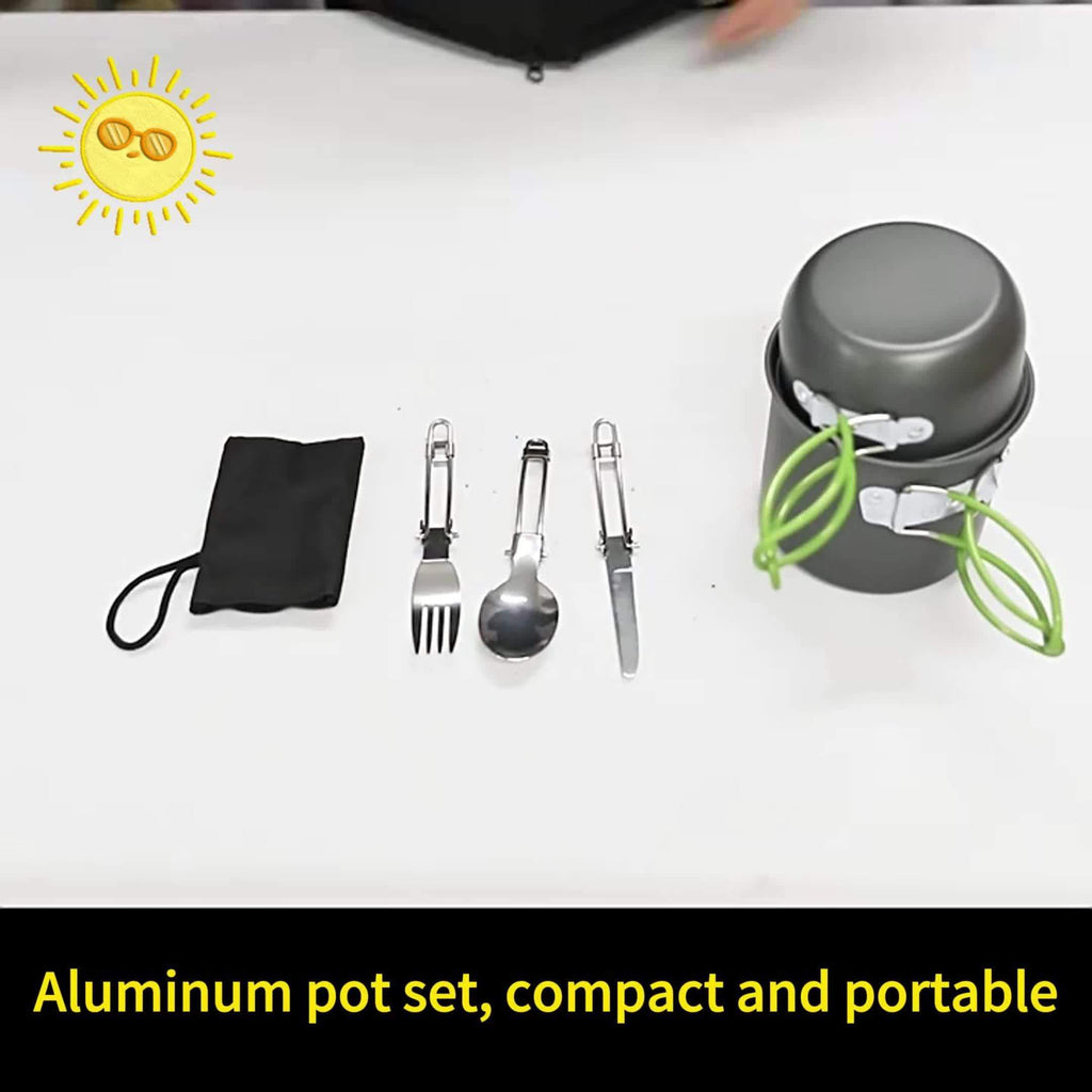1pc Camping Cookware Kit With Stainless Forks Knives Spoons For Outdoor Camping, Picnic, Travel, Cooking