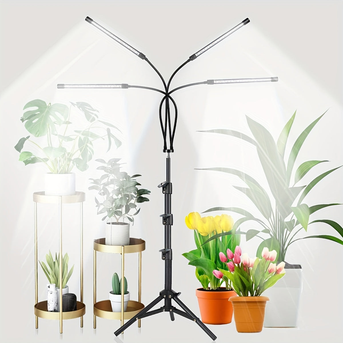 10 Dimmable Brightness Grow Light with Stand, Adjustable Gooseneck, 3 Switch Modes, 3/9/12H Timer, White and Warm White Spectrum for Indoor Plants