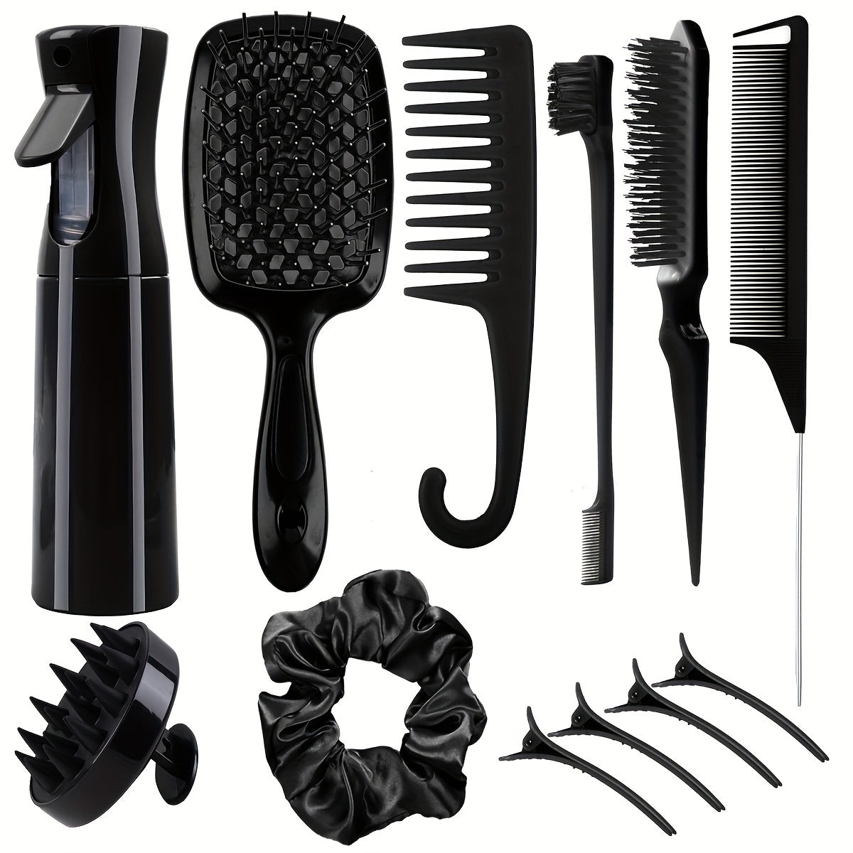 12-Piece Hair Styling Tool Set | Unisex Adult | Curl Enhancing, Normal Hair | Unscented - Includes Detangler Brush, Spray Bottle, Scalp Massager, Wide Tooth Comb, Bristle Brush & Accessories for Wet/Dry Hair