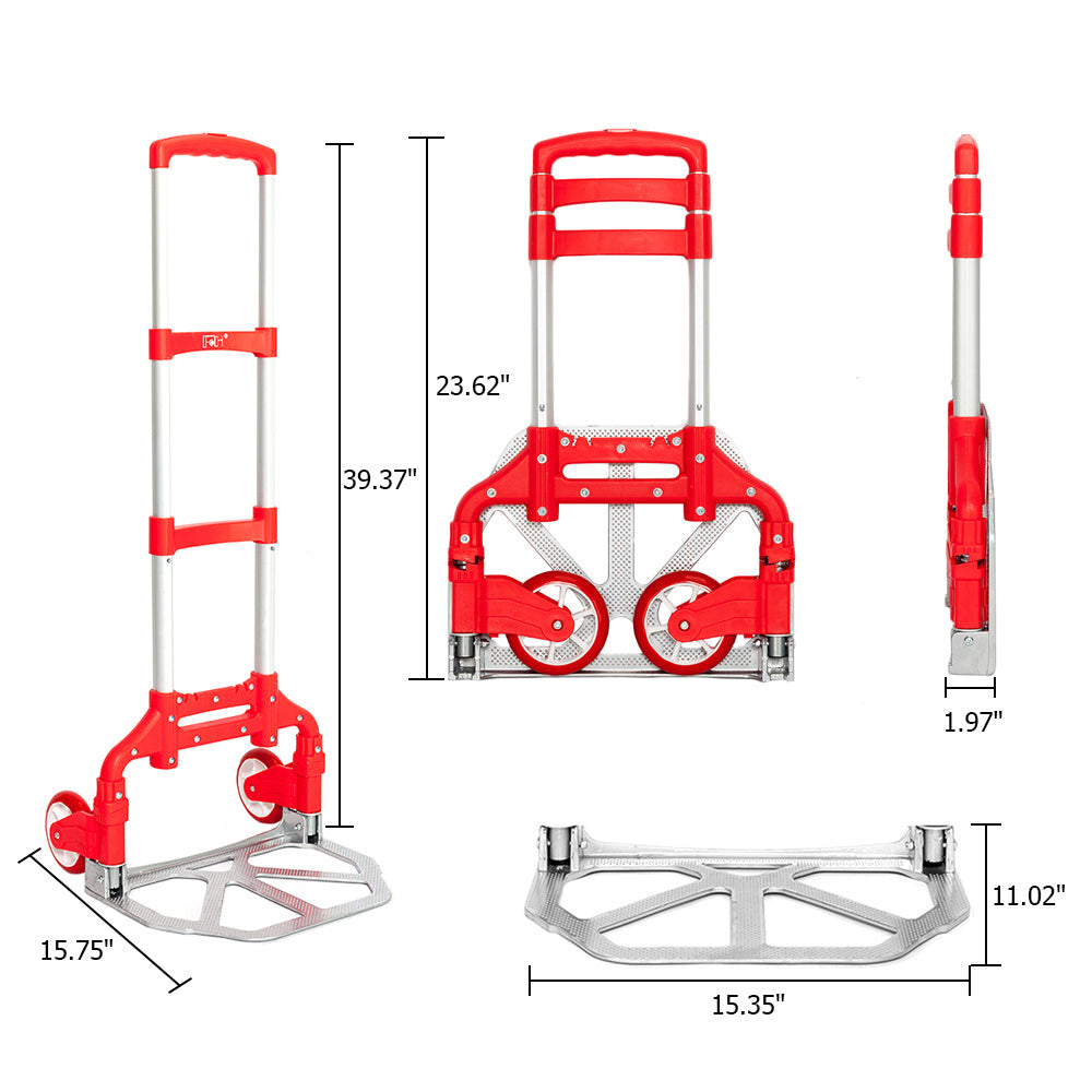 Folding Hand Truck Aluminum Portable Folding Hand Cart 165lbs Capacity Hand Cart and Dolly for Home, Auto, Office, Travel Use