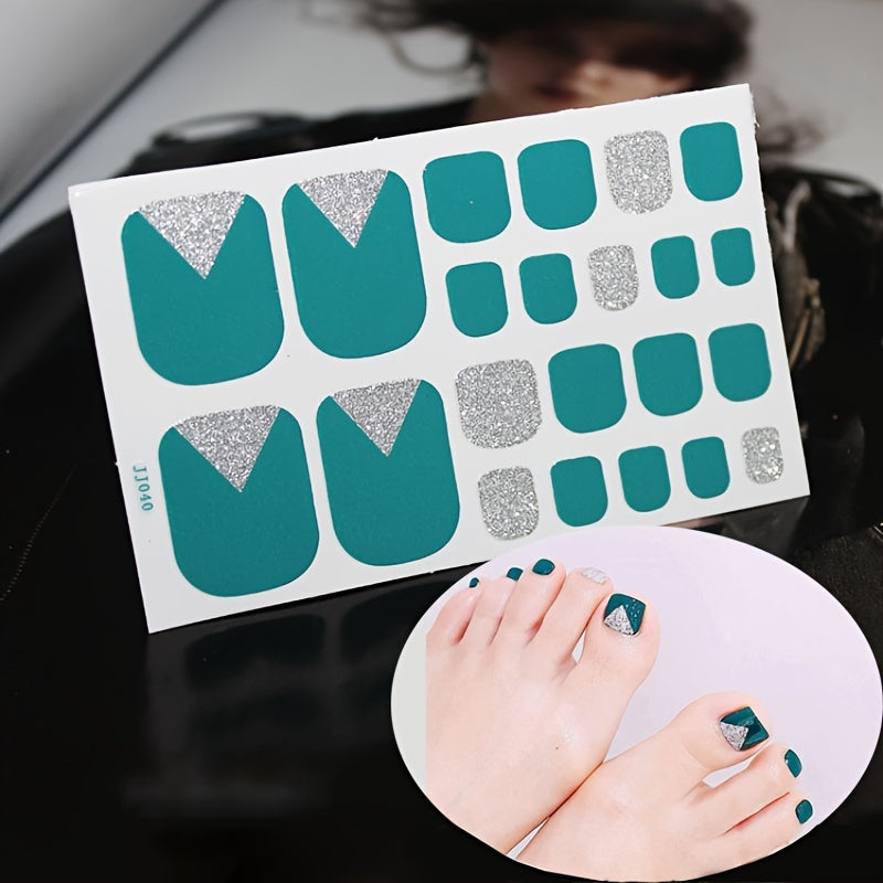 1 Pcs St.Patrick's Day Toe Nail Stickers, Nail Strips Decals With Glitter Design, Full Wraps Self Adhesive Toe Nail Tip, For Women Girls DIY Nail Art Decoration