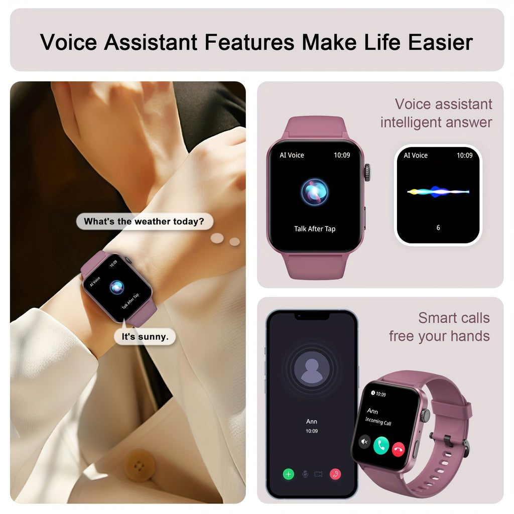 1.85" Vibrant Purple Smartwatch for Men and Women - 100+ Sports Modes Fitness Tracker, Pedometer, Music Control, Remote Control Photo, Waterproof Fitness Watch for Android iPhone [2024