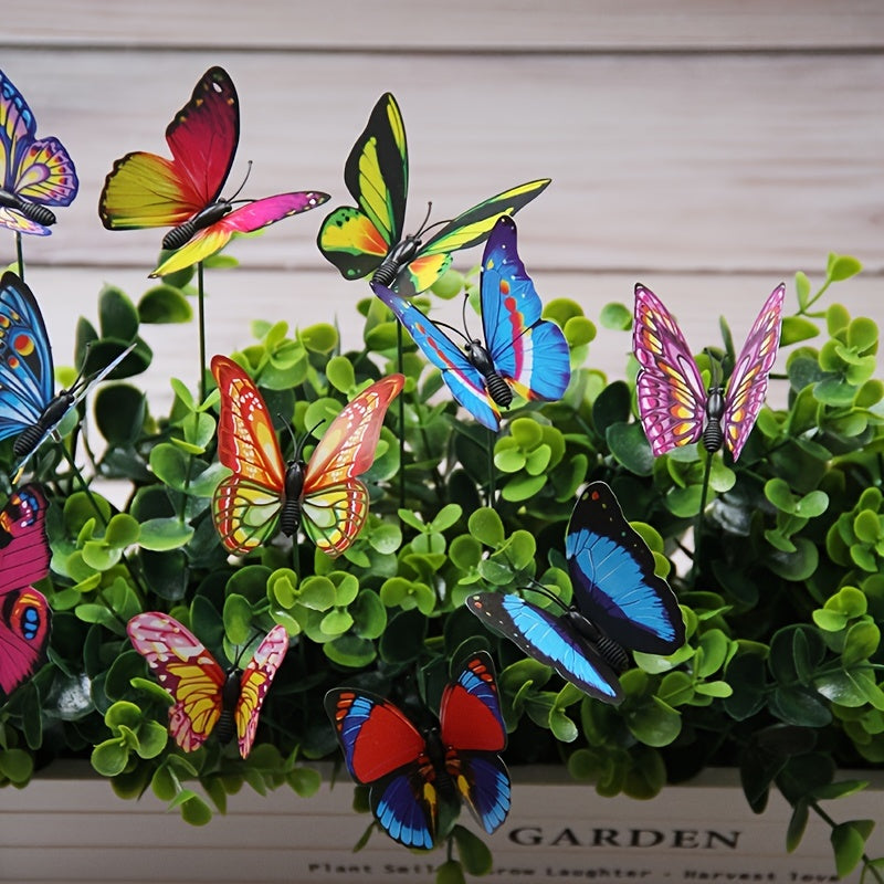 10pcs Vibrant 3D Colorful Butterfly Stakes - Whimsical Garden & Patio Decorations with Random Pattern - Add a Touch of Elegance to Your Outdoor Space