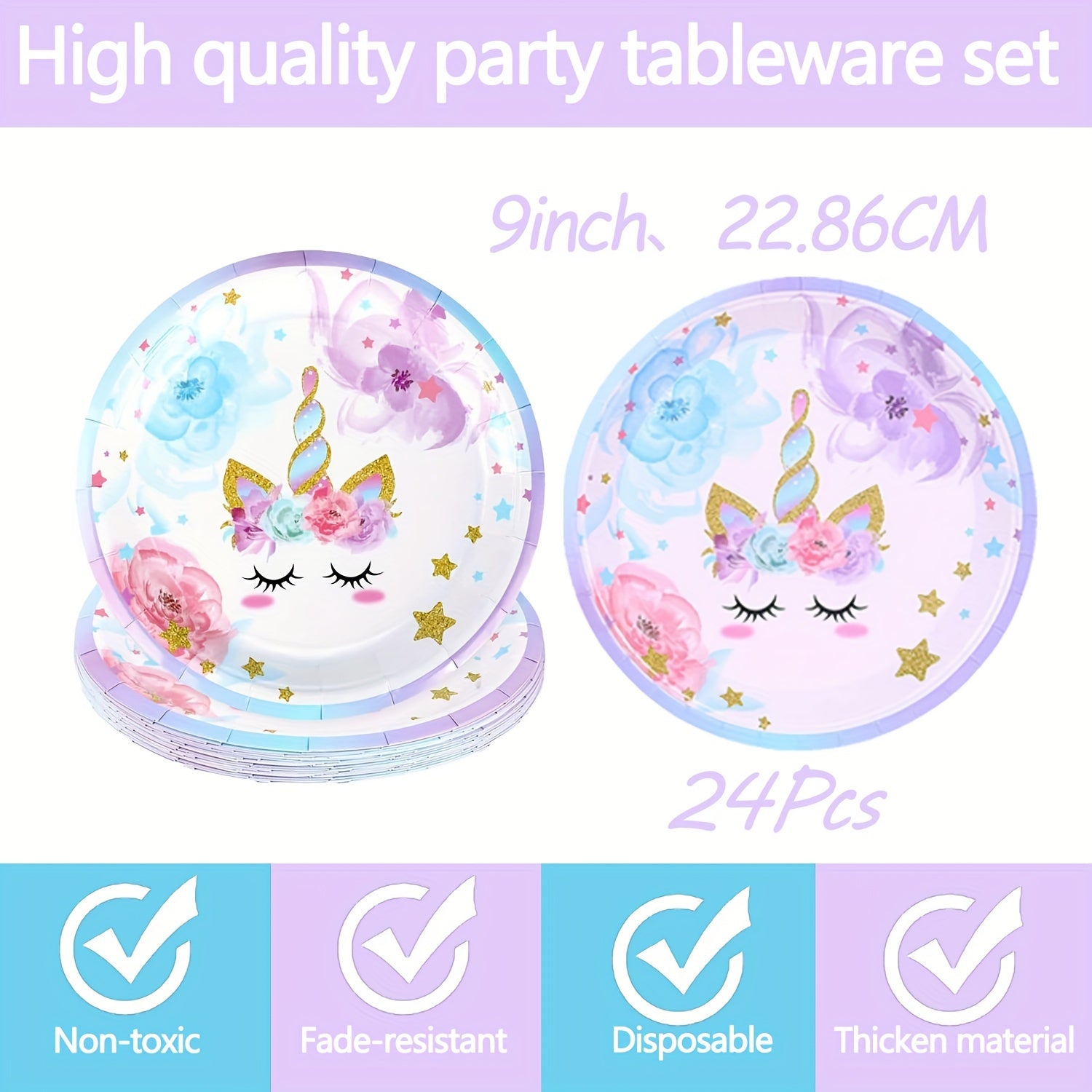 168-Piece Unicorn Party Essentials Kit - Vibrant Round Disposable Tableware Set with Plates, Cups, Napkins, Knives, Forks, and Spoons for Magical Birthday, Tea Parties, and Celebrations - Perfect for All Occasions