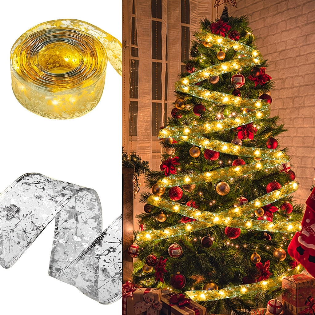1pc Christmas Tree Ribbon String Lights, 20 LEDs Battery Powered Led Lights For Christmas Tree Indoor And Outdoor Christmas Decorations, Party Weddings Xmas Tree Holiday