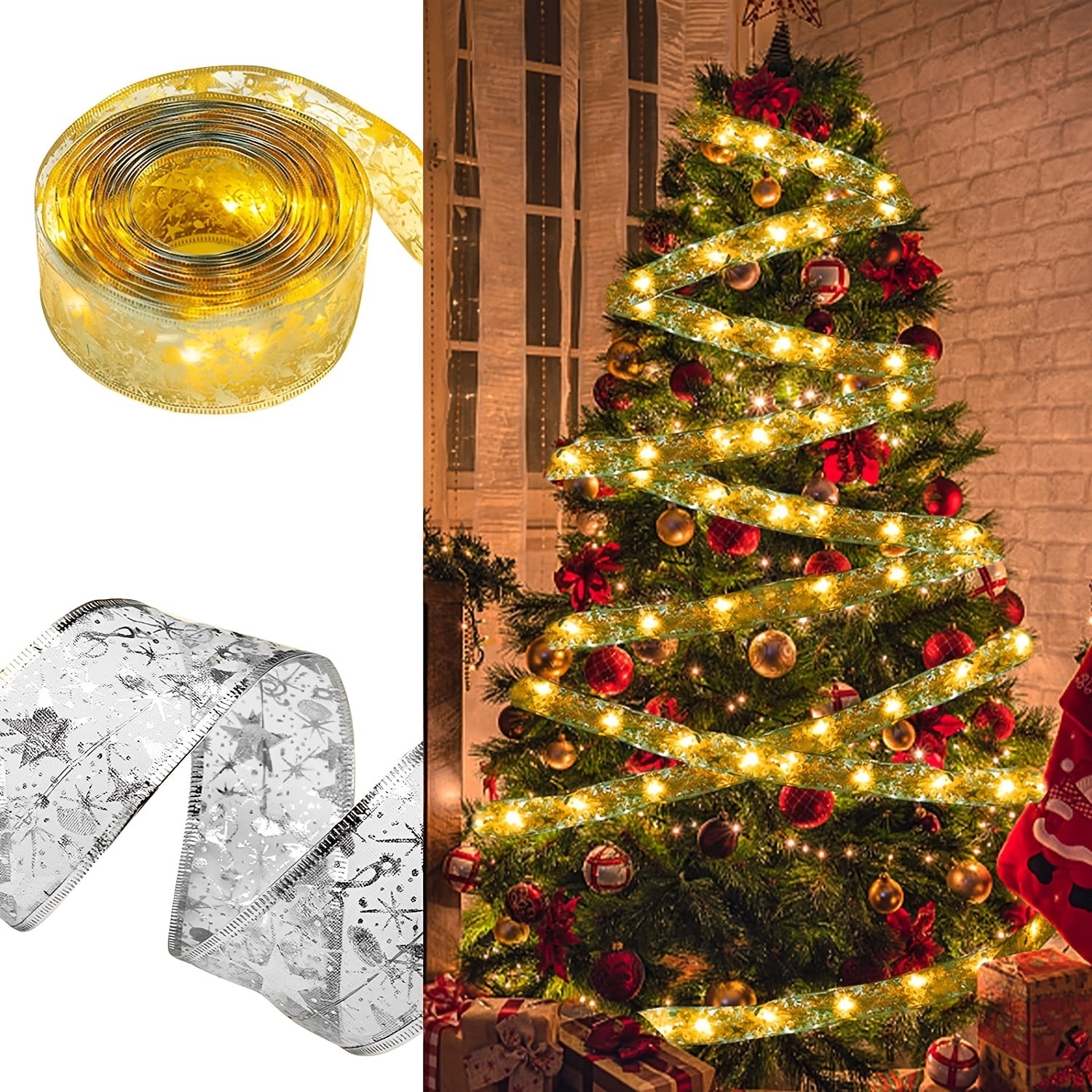 1pc Christmas Tree Ribbon String Lights, 20 LEDs Battery Powered Led Lights For Christmas Tree Indoor And Outdoor Christmas Decorations, Party Weddings Xmas Tree Holiday