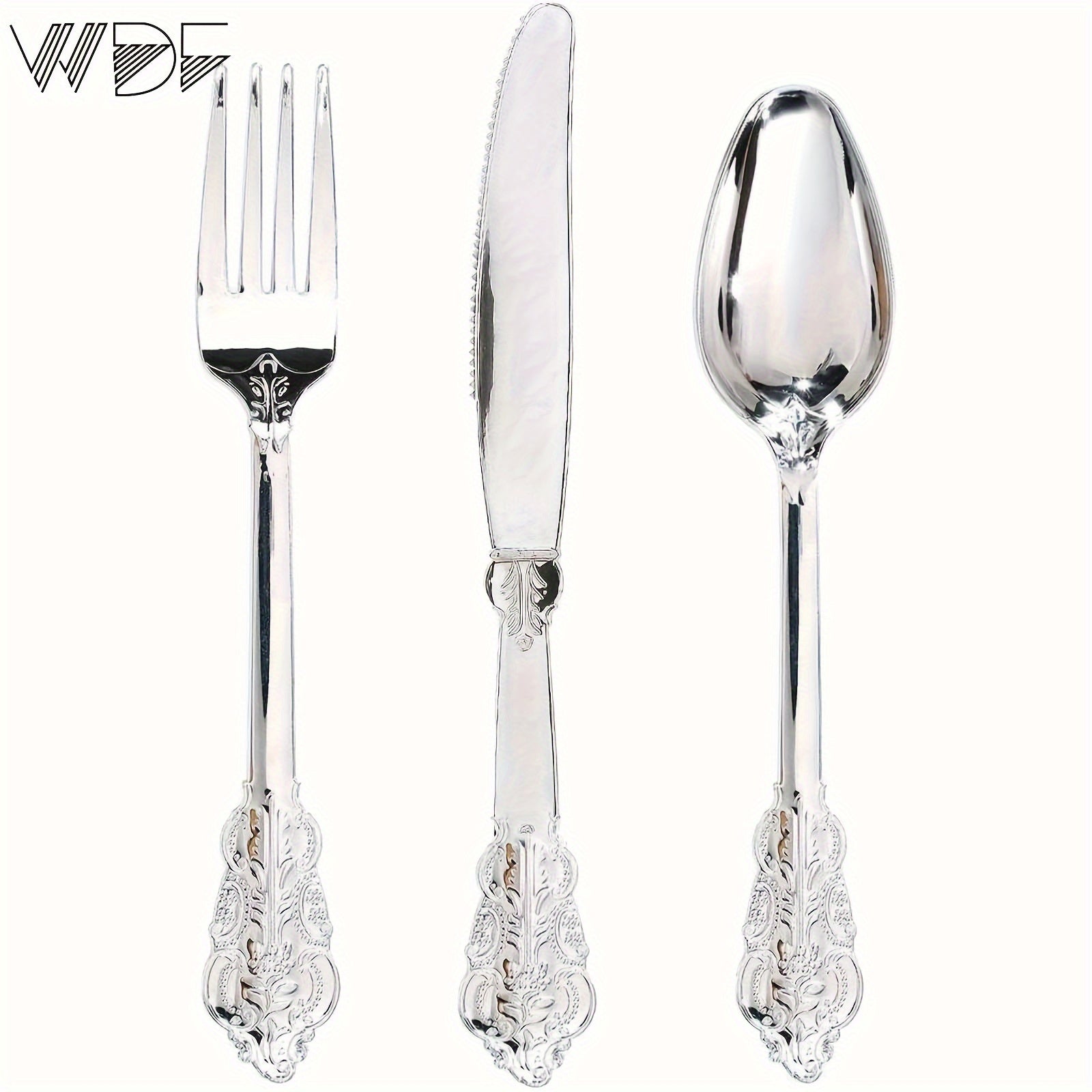 120 Forks, 120 Spoons, 120 Knives - 360 Pieces Heavyweight Silver Plastic Disposable Flatware Silverware