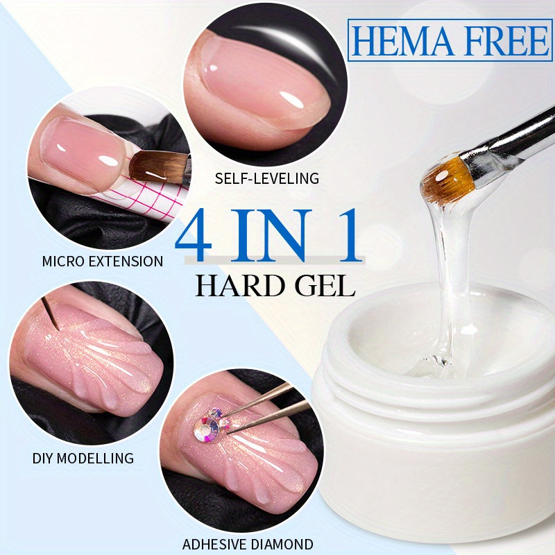 0.51oz Self-Leveling Gel Nail Polish, Clear Hard Gel Nail Extension, 3D Modelling, Rhinestone Glue, Soak Off UV Nail Gel Semi-Permanent Varnish