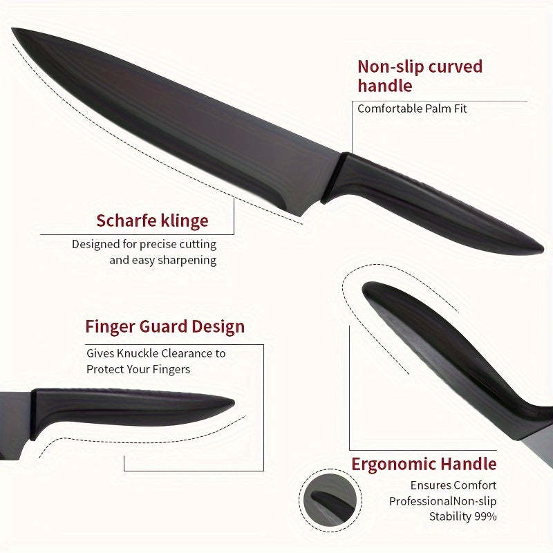 19-Piece Premium Knife Combination Set - High-Quality Silicone Cooking Utensils, Stainless Steel Storage Bucket, Durable Black Titanium Knives, Paring Knife, Dishwasher Safe, Easy Storage, Space-Saving Design