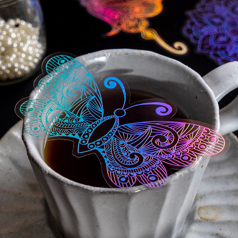 10pcs/pack Spiritual Wonderland Series Mandala Theme Three-dimensional Laser Silver PET Sticker Material Adhesive Sticker 165mm/6.50in*110mm/4.33in, DIY Materials