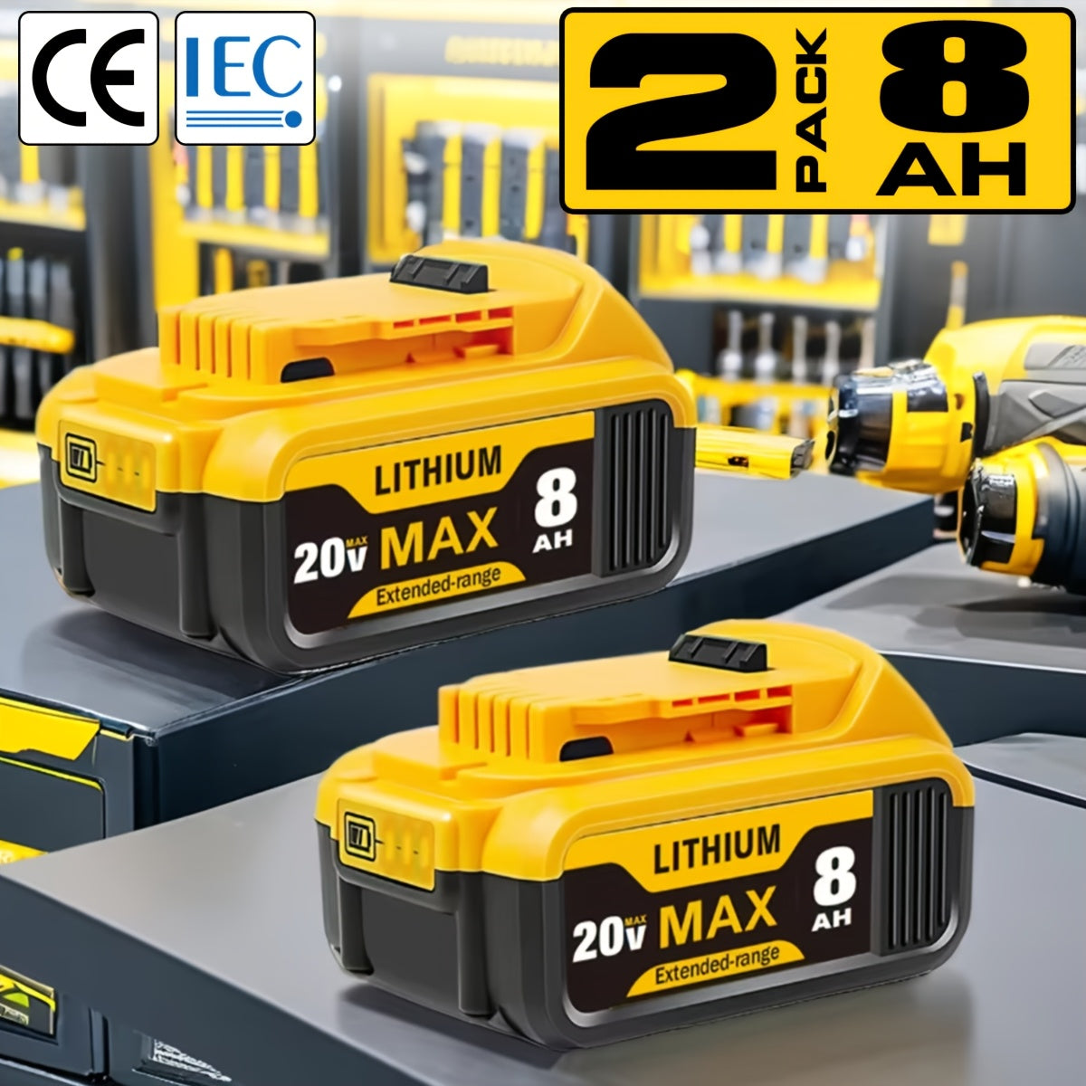 1/2/4pcs 8.0Ah 20V Lithium Ion Battery Replacement For Dewalt 20v Battery Compatible With Dewalt 20V Battery DCB206 DCB204 DCB200 DCB180 Series Cordless Power Tools With LED Indicator