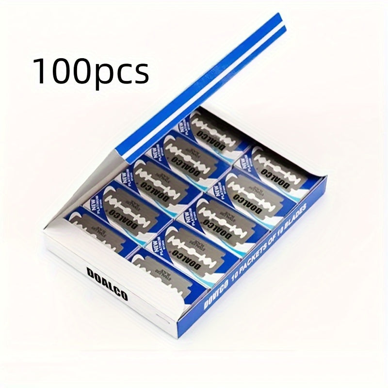 100pcs Premium Double-Edge Razor Blades - Smooth Shaving, Stainless Steel, Professional-Garde Barbers Choice