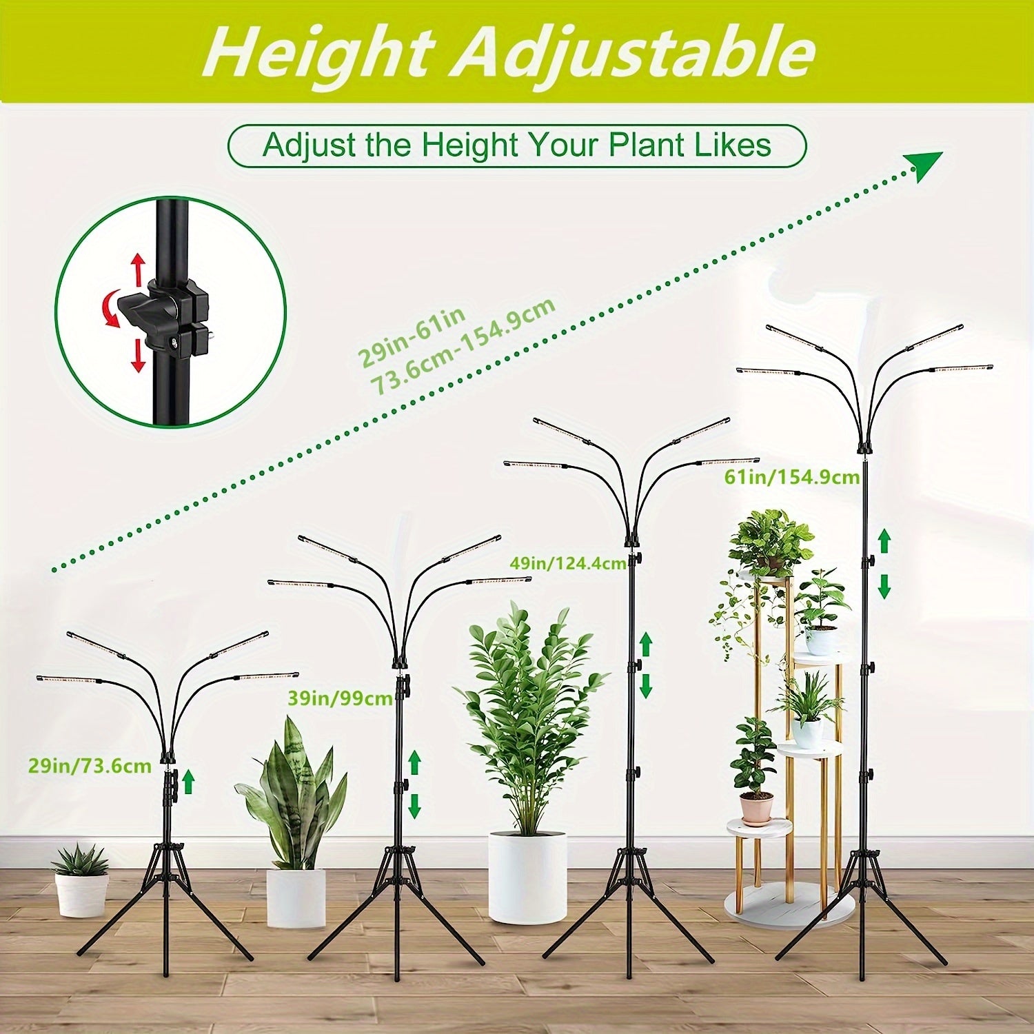 10 Dimmable Brightness Grow Light with Stand, Adjustable Gooseneck, 3 Switch Modes, 3/9/12H Timer, White and Warm White Spectrum for Indoor Plants