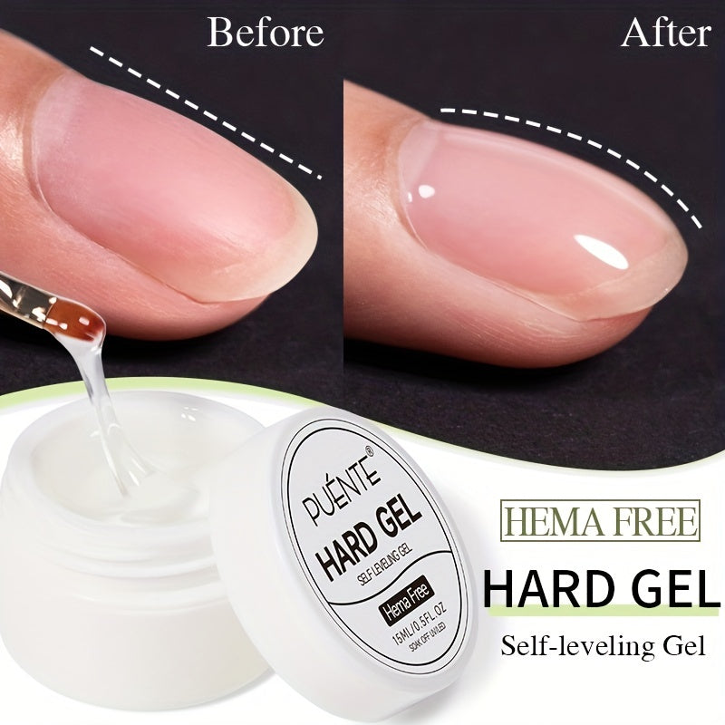 0.51oz Self-Leveling Gel Nail Polish, Clear Hard Gel Nail Extension, 3D Modelling, Rhinestone Glue, Soak Off UV Nail Gel Semi-Permanent Varnish