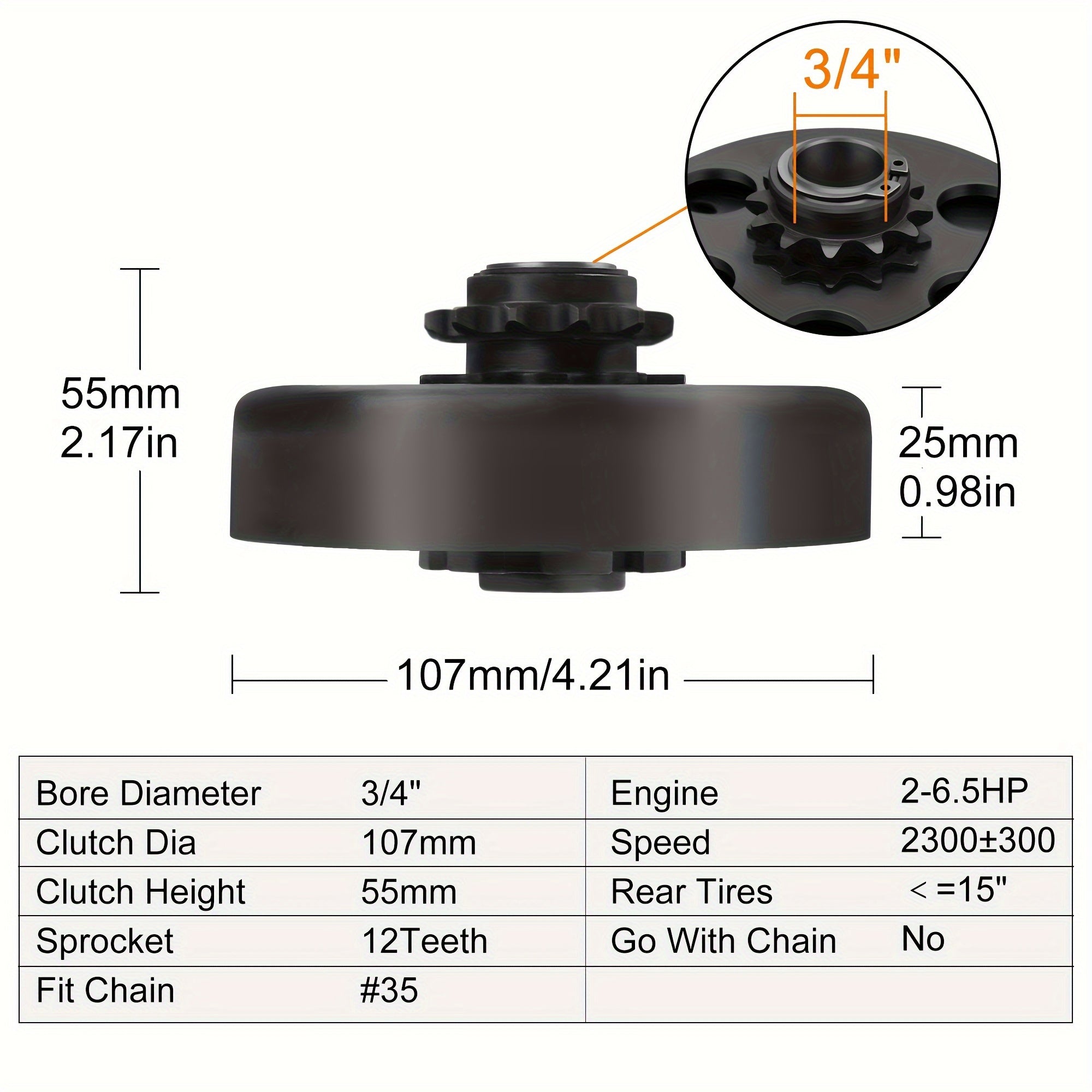 12 Tooth 3/4" Bore Centrifugal Clutch for Go Kart Minibike, #35 Chain, Riding Mowers, Snow Throwers by LotFancy