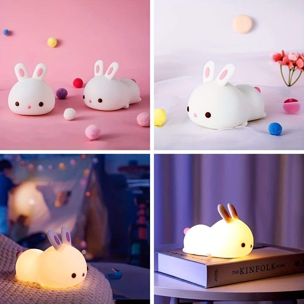 1800mAh Rechargeable Cute Bunny Night Light - Vibrant 16 Colors, Remote Control, 10-Level Dimmable, Timer Function, Silicone Material - Perfect for Bedrooms, Nurseries, Hotel Stays, and as a 100% Safe Gift