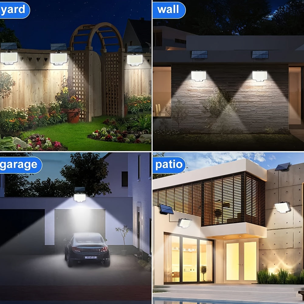 1/2/4pcs 128LED Solar Wall Light, White Light, Plastic Material Waterproof, Heat & Frost Resistant, With Motion Sensor, 150° Angle Adjustable, 16.4ft Cable, Remote Control, For Outdoor Lighting