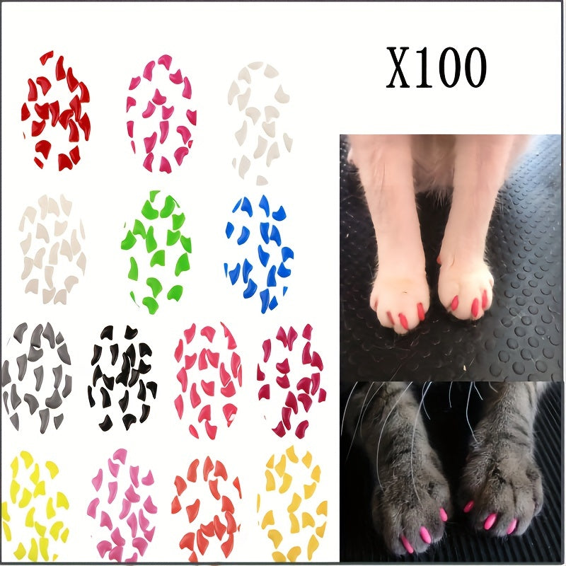 100-Pack Colorful Cat Nail Covers - Keep Your Cat's Paws Safe & Stylish!