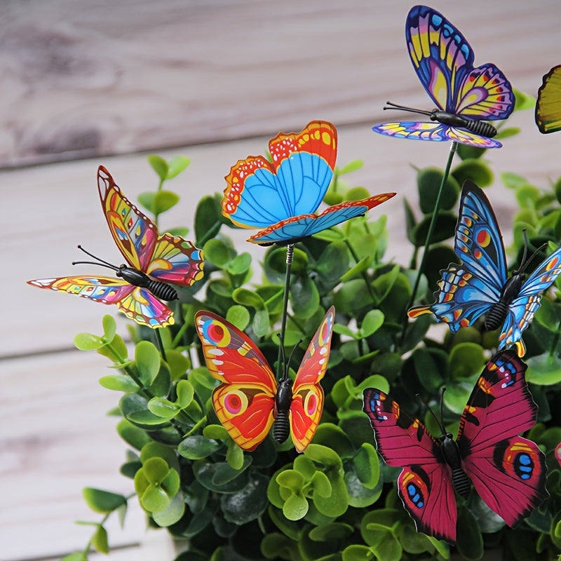10pcs Vibrant 3D Colorful Butterfly Stakes - Whimsical Garden & Patio Decorations with Random Pattern - Add a Touch of Elegance to Your Outdoor Space