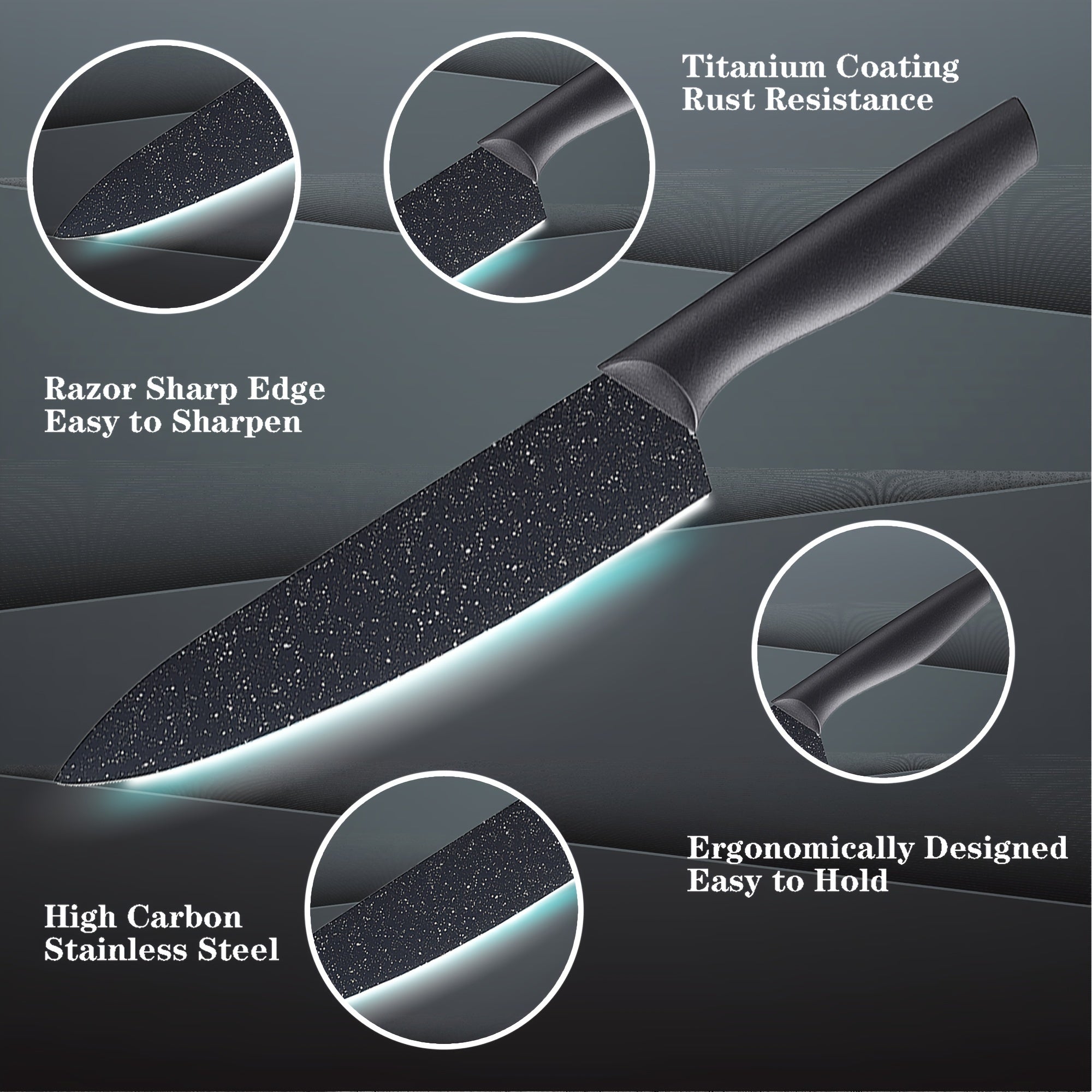 12pcs Granite Kitchen Knife Set, High Carbon German Stainless Steel Knives Set With Blade Guards, Non-stick Coating, Ultra Sharp, Dishwasher Safe