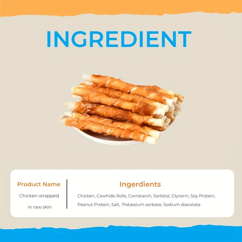 14.1 Ounces, Dog Treats, Tooth Cleaning And Grinding Rod, Rawhide Twist Chicken Hide Sticks, Suitable For Puppy And Medium, Large Dog, High Protein, Low Fat, Perfect Training Reward Snack For Dogs