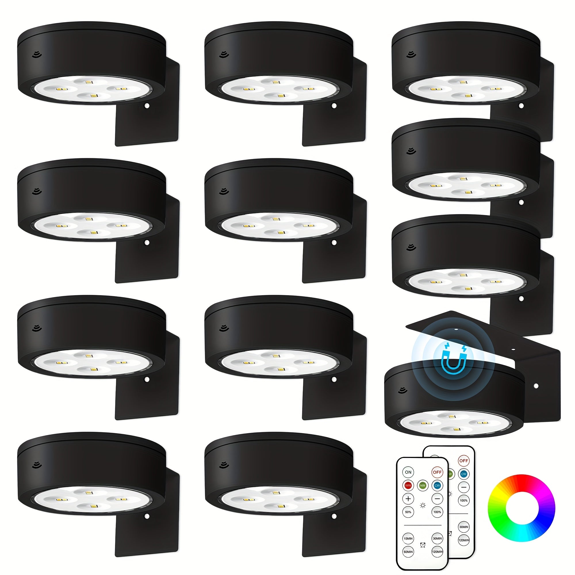 12/6/3pcs Picture Lights For Wall, 13 RGB Color Magnetic Led Art Display Light For Picture Frame, Wireless Battery Operated Painting Light With Remote Control, Party Home Wall Decor Puck Lights, Black-RGB
