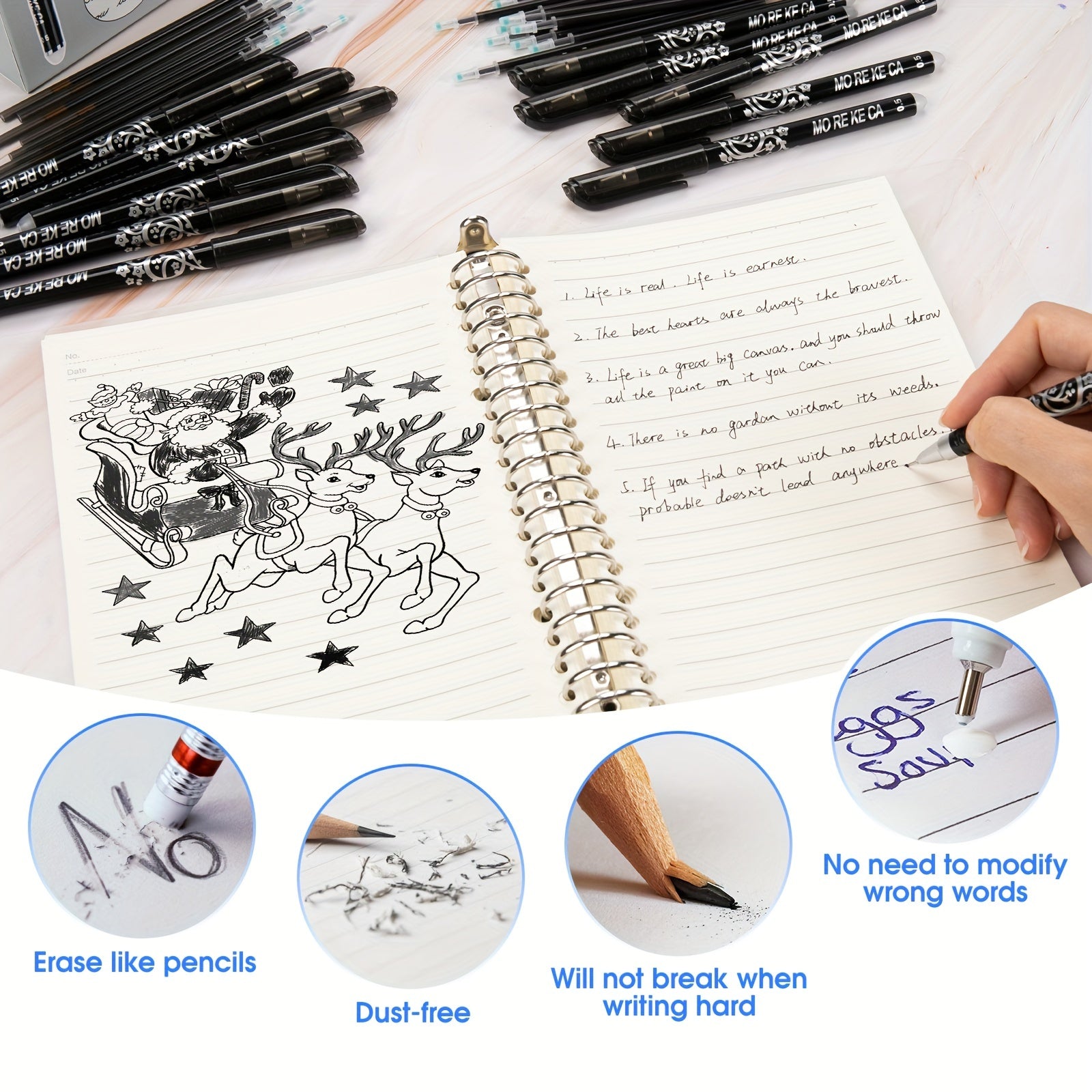 12PCS Erasable Gel Pens Set - Smooth Writing, Quick-Dry Ink, 0.5mm Fine Tip, Rubber Grip, and 20 Refills for School, Office, and Art Supplies - Dark Grey
