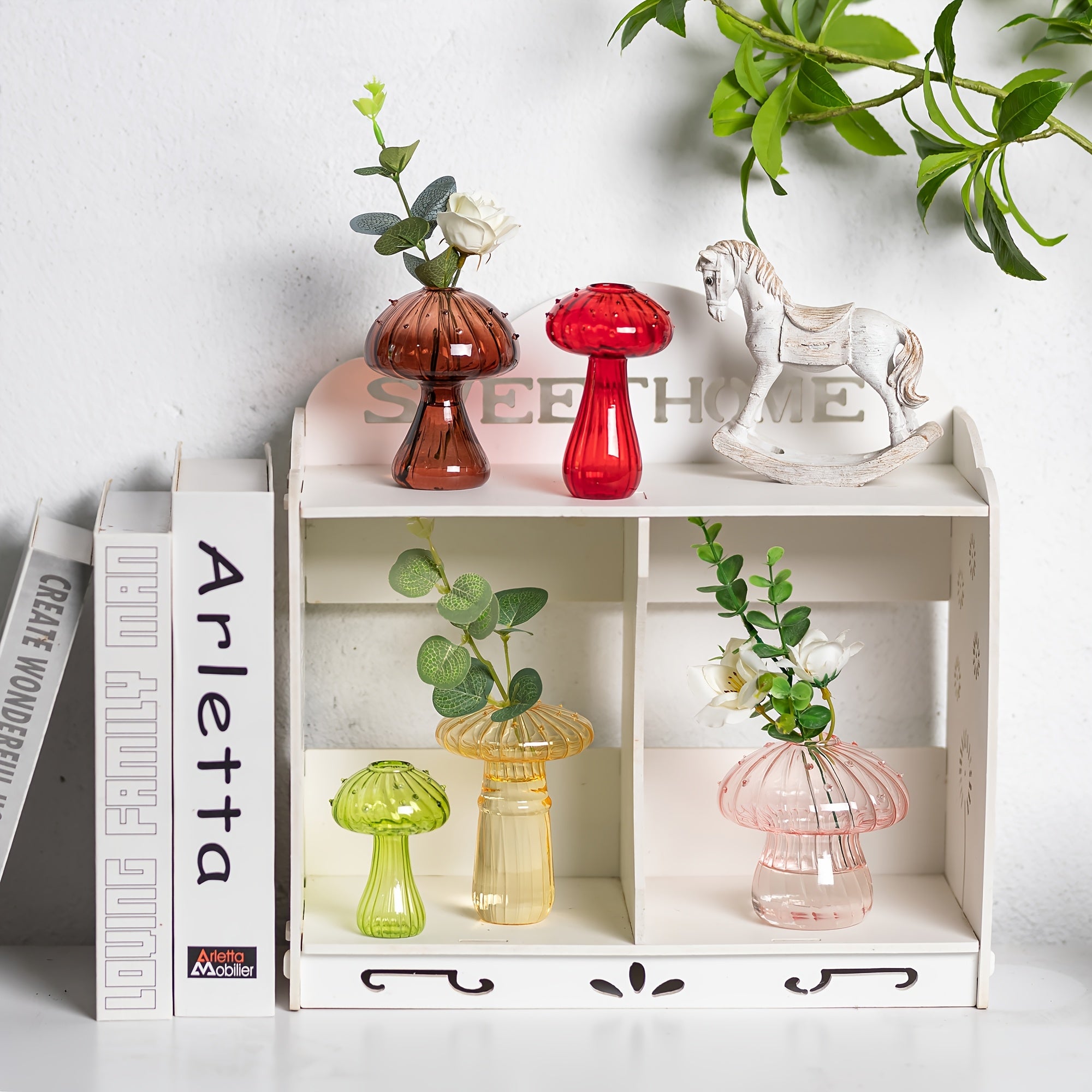 10pcs Glass Mushroom Vase For Flowers, Colored Small Bud Flower Vases Unique, Mushroom Propagation Hydroponic Vases, Funky Cottagecore Decor For Home Room Kitchen Office Windowsill Decorations