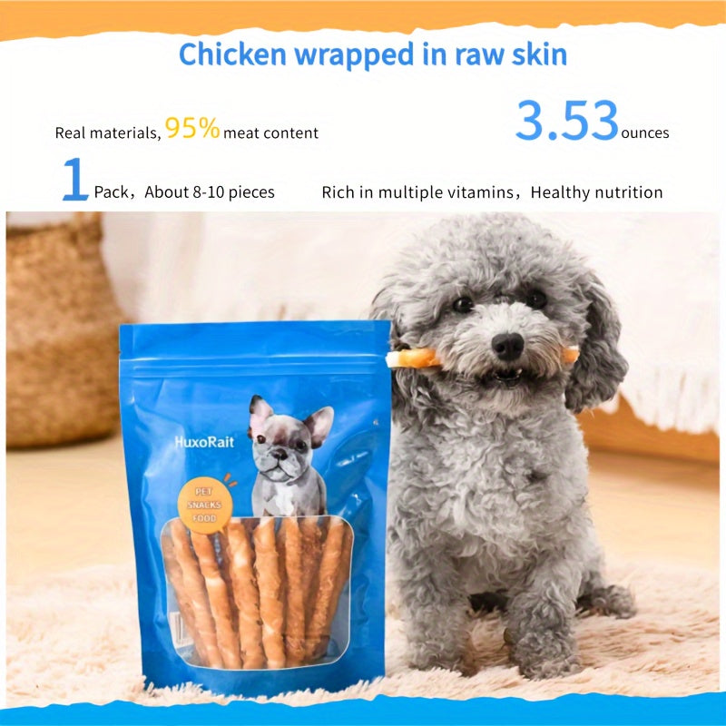 14.1 Ounces, Dog Treats, Tooth Cleaning And Grinding Rod, Rawhide Twist Chicken Hide Sticks, Suitable For Puppy And Medium, Large Dog, High Protein, Low Fat, Perfect Training Reward Snack For Dogs