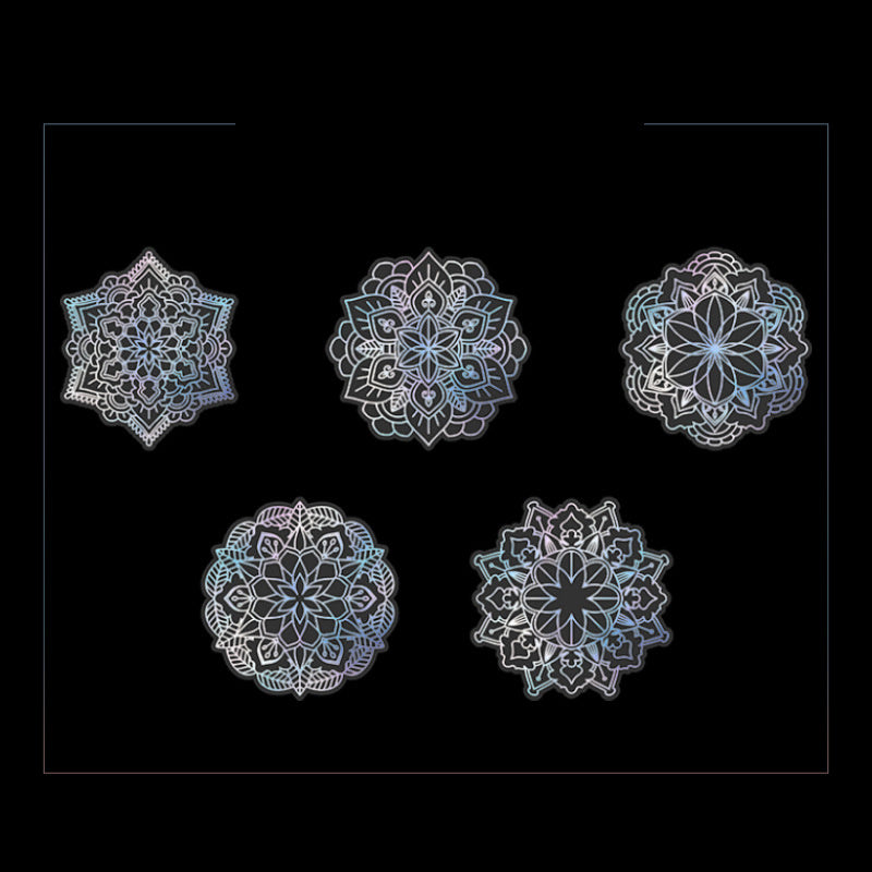 10pcs/pack Spiritual Wonderland Series Mandala Theme Three-dimensional Laser Silver PET Sticker Material Adhesive Sticker 165mm/6.50in*110mm/4.33in, DIY Materials