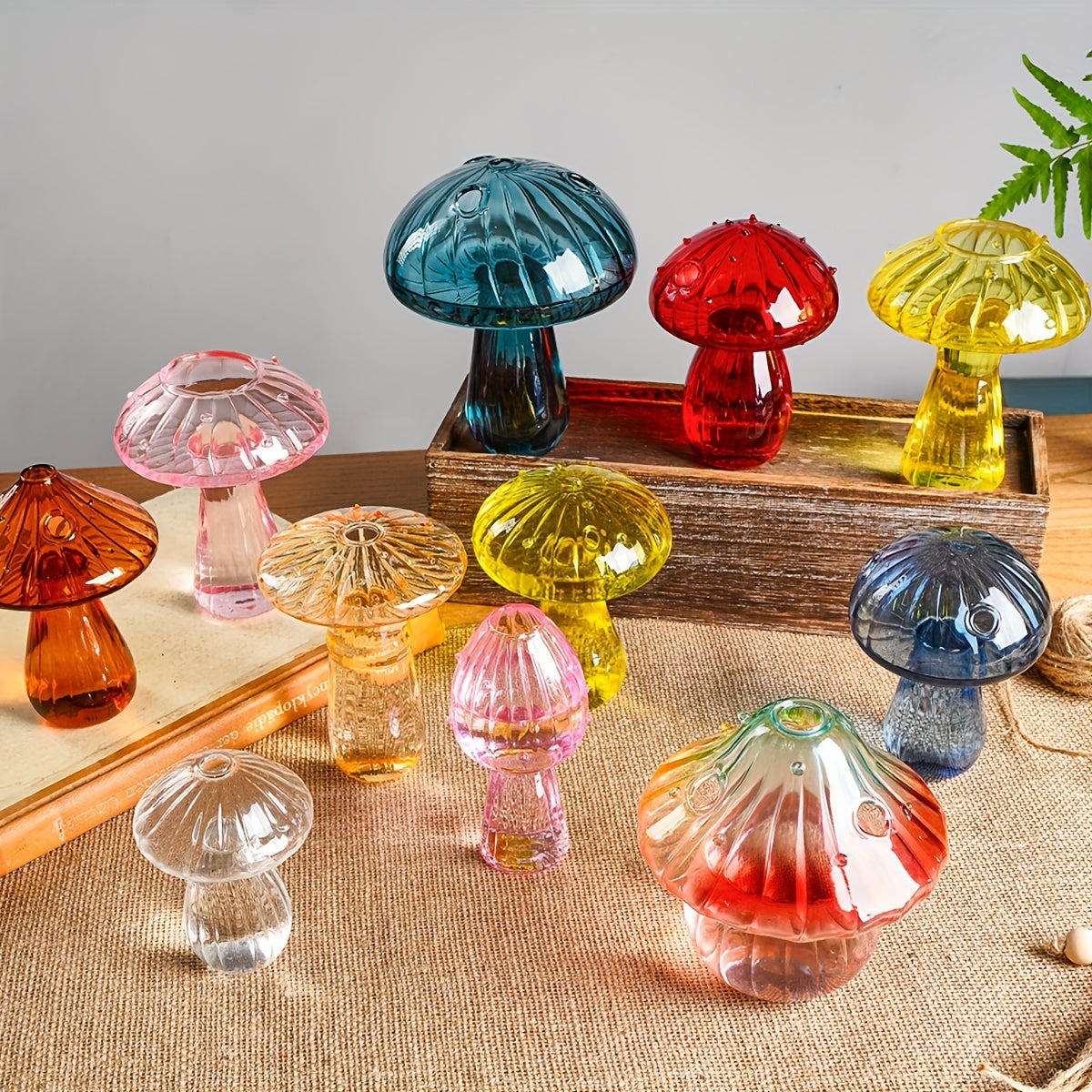 1pc Colorful Glass Mushroom Vase for Indoor Hydroponic Flower Arrangement and Home Decor