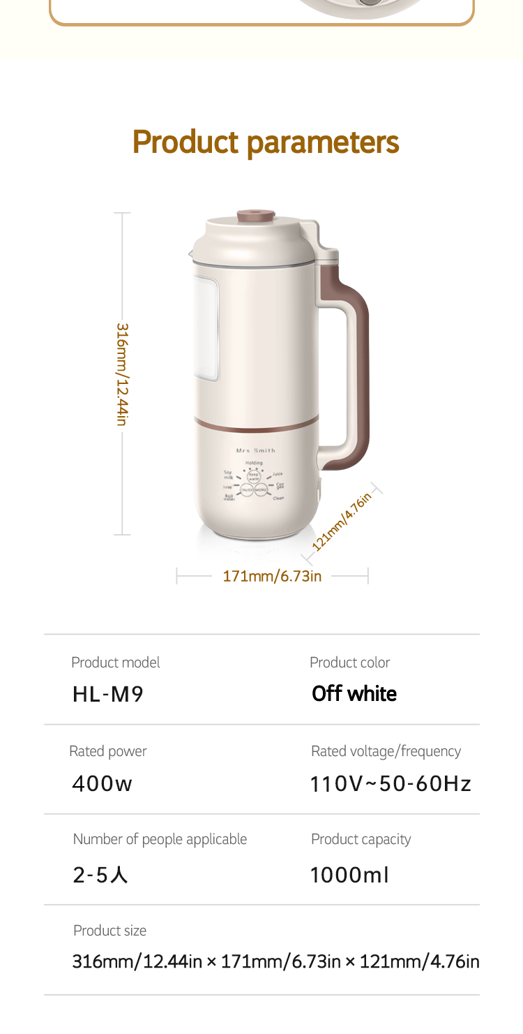 1000ml MRSSMITH Deluxe Portable Mini Soy Milk Maker - Enjoy Fresh Soy Milk and Juices with Advanced 23000RPM Motor, Touch Type Operation, and Self-Cleaning Function - Perfect for 1-4 Person Households with US Plug and 110-130