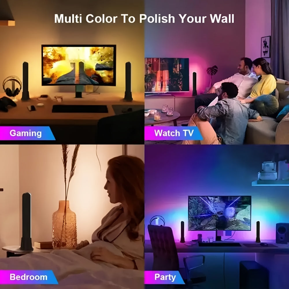 1/2-Pack LED Table Lamps with Remote Control, USB Powered RGB Night Light Bars, Geometric Patterned Plastic Shade, Traditional Style with Polished Metal Finish, Color Changing, Non-rechargeable Button Battery, Infrared Sensor
