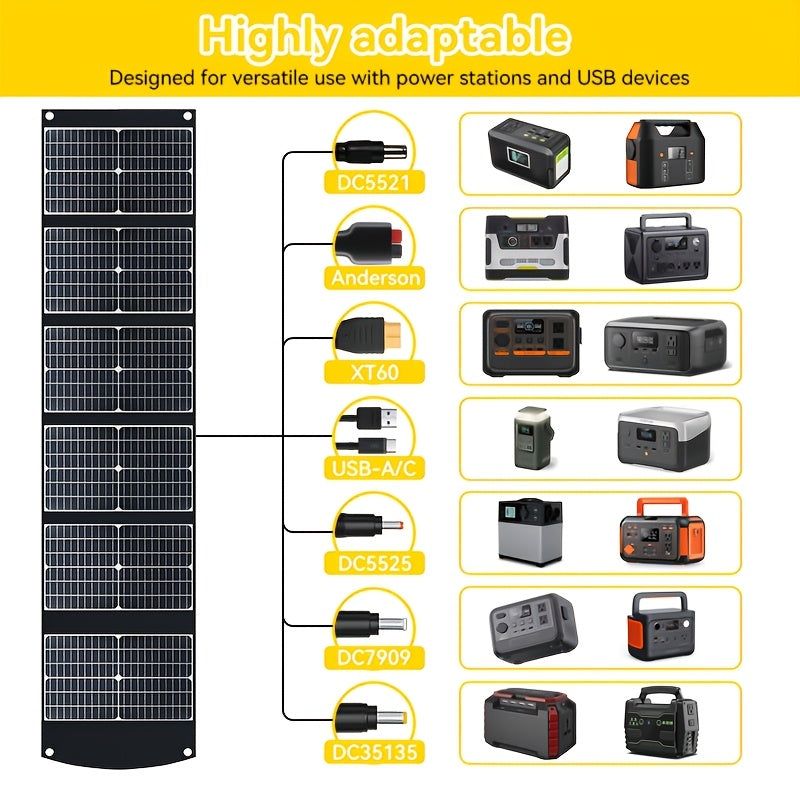 100W Portable Foldable Solar Panel Charger - High Efficiency Solar Charger with USB-C PD3.0, USB-A QC3.0, And DC 20V Output, Lightweight & Compact Design for Camping, Hiking, RV Travel, Fishing, And Outdoor Adventures
