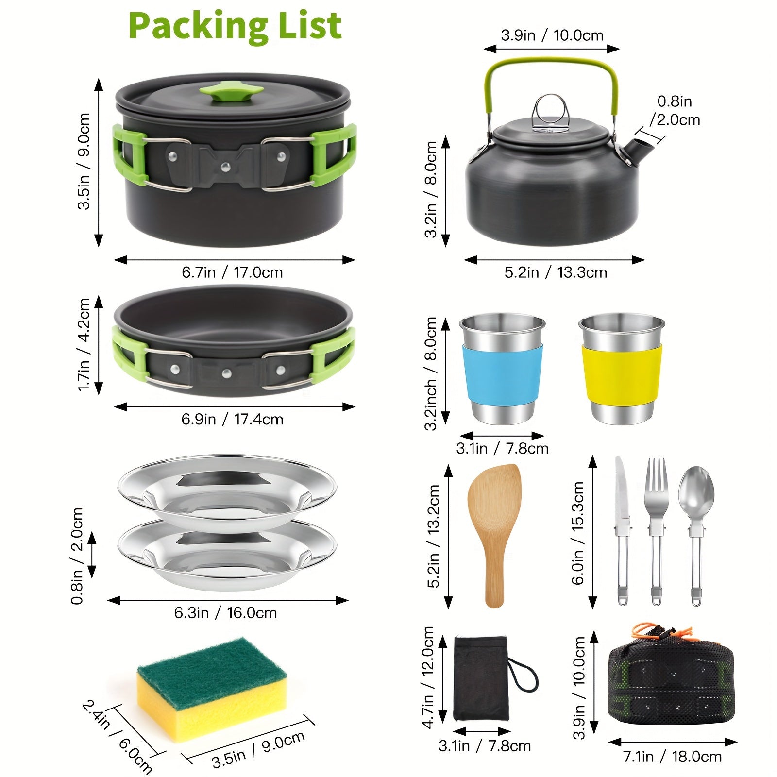 16pcs Camping Cookware, Backpacking Compact Camping Cooking Set Camping Pot with Cups Plates Forks Knives Spoons, Camping Pots and Pans Set for Backpacking, Outdoor Cooking