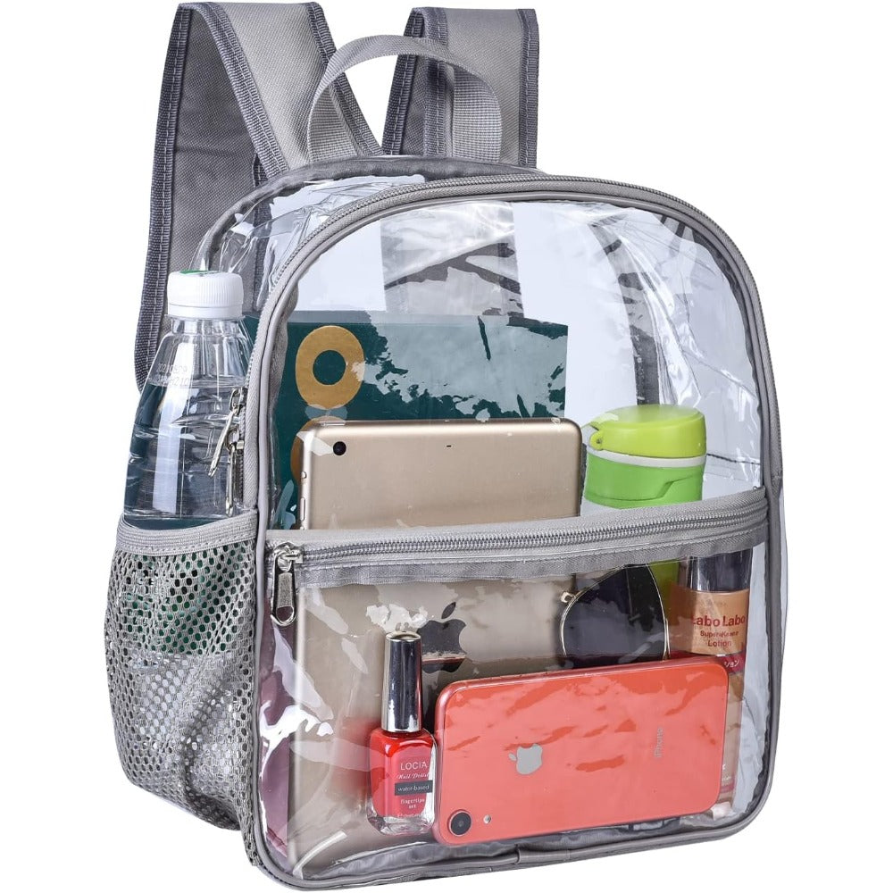 1 Pack Clear Backpack Stadium Approved, Heavy Duty PVC Transparent Water proof Clear Bag for Concert Work Sport Event,Grey