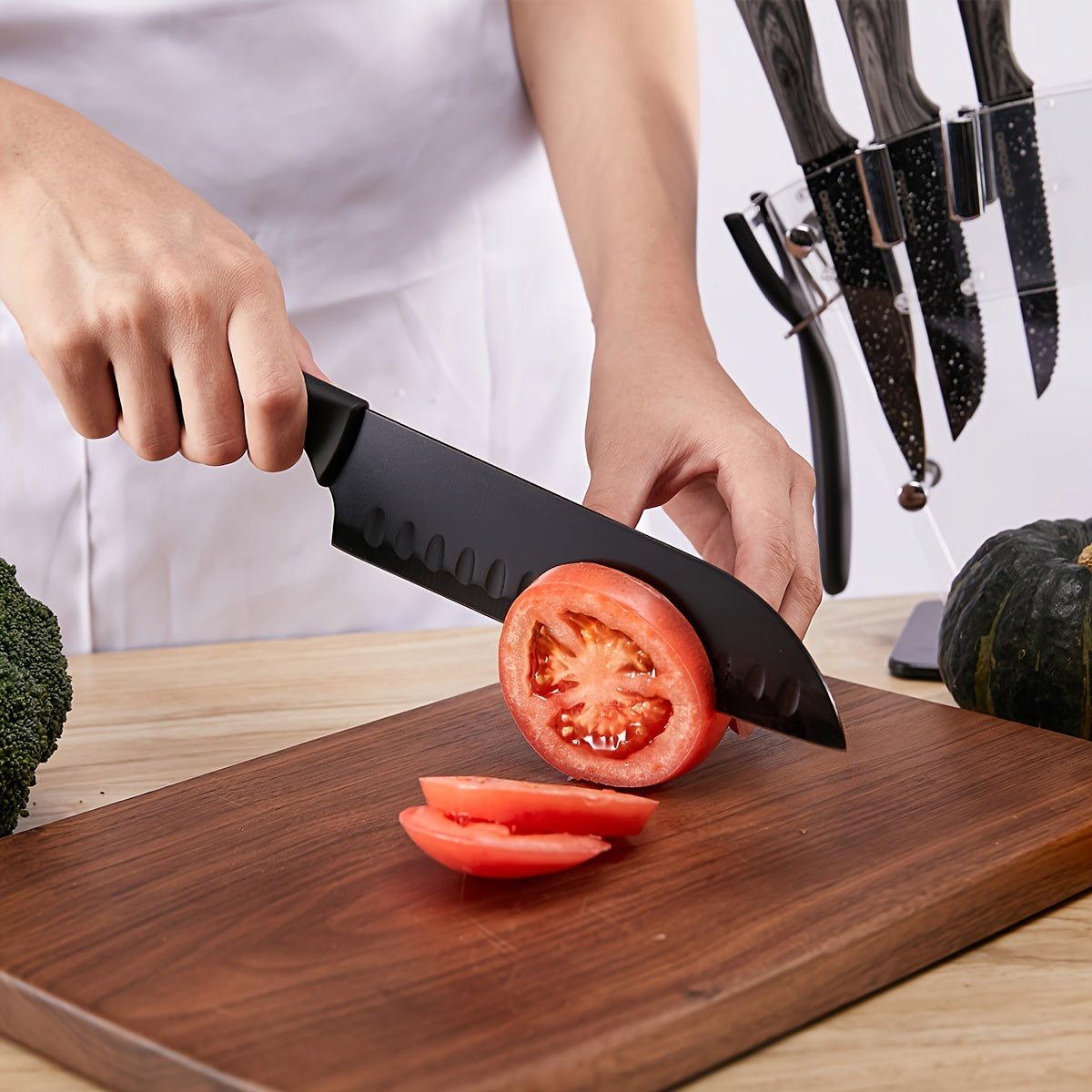 19pcs High Carbon Stainless Steel Sharp includes Serrated Steak Knives Set, Kitchen Knife Set with Block Chef Knives, Bread Knife, Scissor, Sharpener, All in one