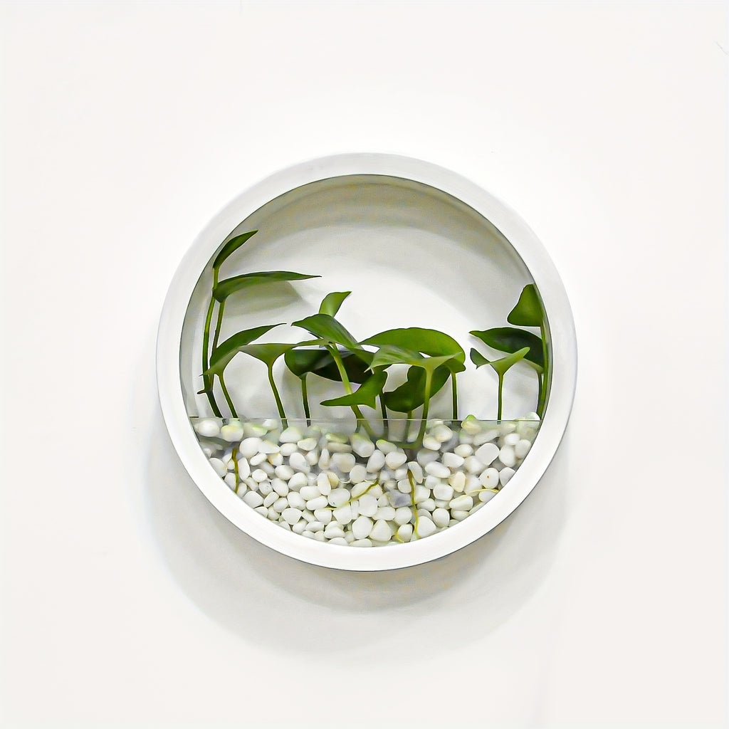 1pc Artistic Wall-Mounted Round Planter, Decorative Plastic Vase for Hydroponic Plants, Self-Watering Succulent Holder, No Battery Required, Modern Home Decor