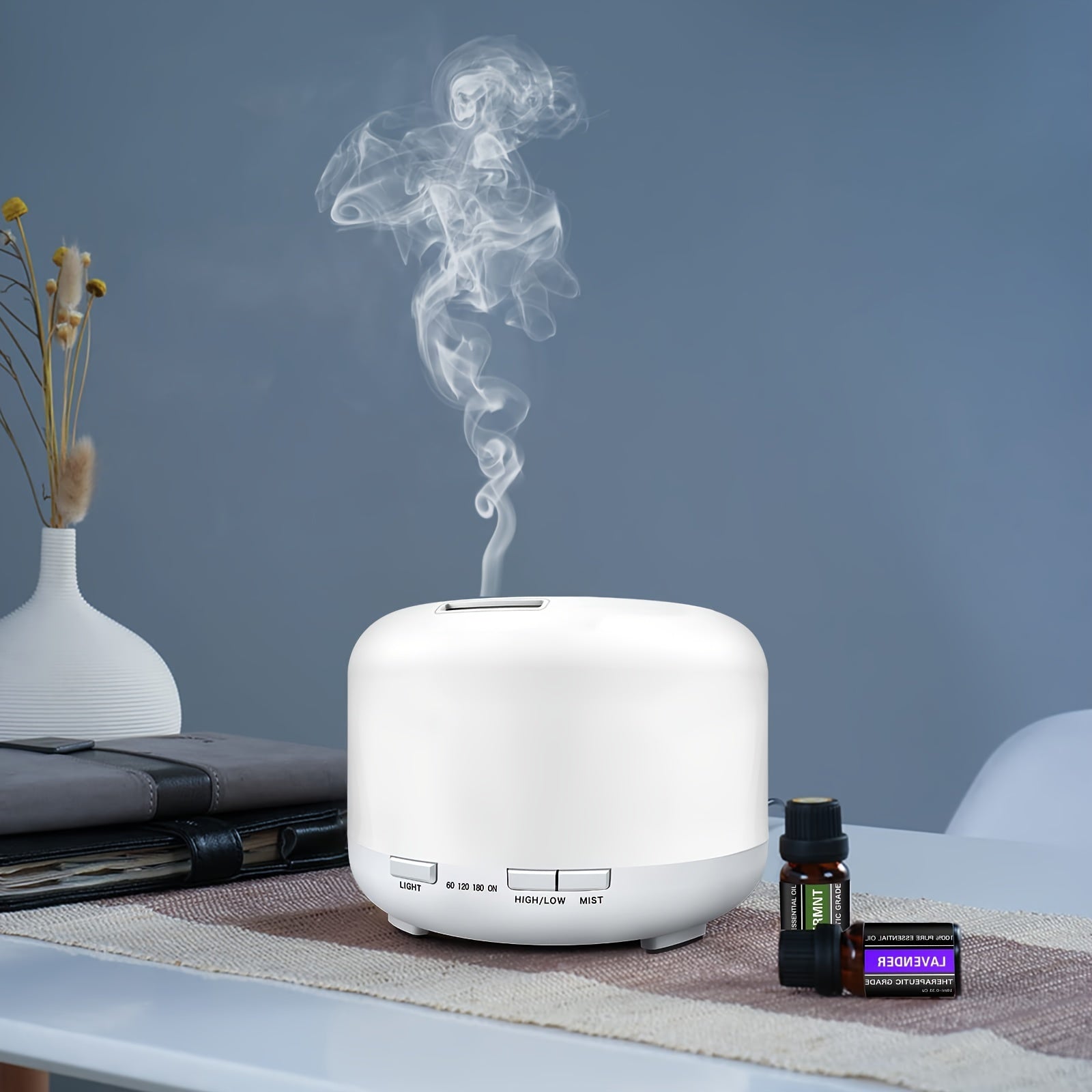 16.91oz Aromatherapy Oil Diffuser, 5V 2A USB Powered Wood Grain Color Essential Oil Aroma Diffuser, Auto Shut Off (When Water Use Out) With Remote Control For Home Office Bedroom