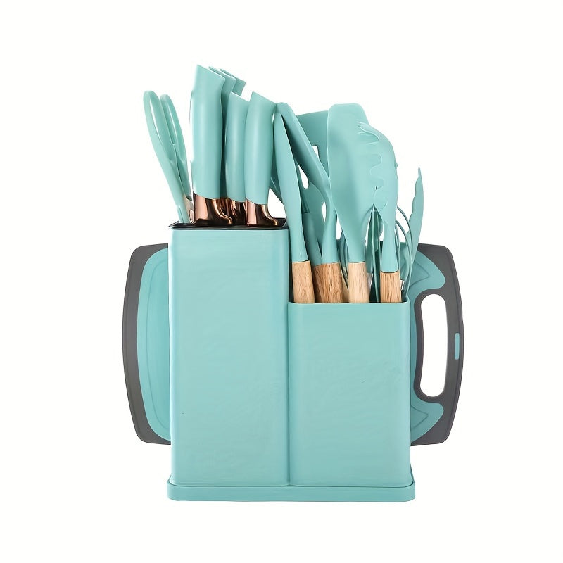 19pcs, Silicone Kitchenware 19-Piece Kitchenware Tools Cooking Spatula With Storage Bucket Knives Combination SetSilicone Kitchenware 19 Piece Kitchenware Tools Cooking Shovel Spoon With Storage Bucket Knife Combination Set