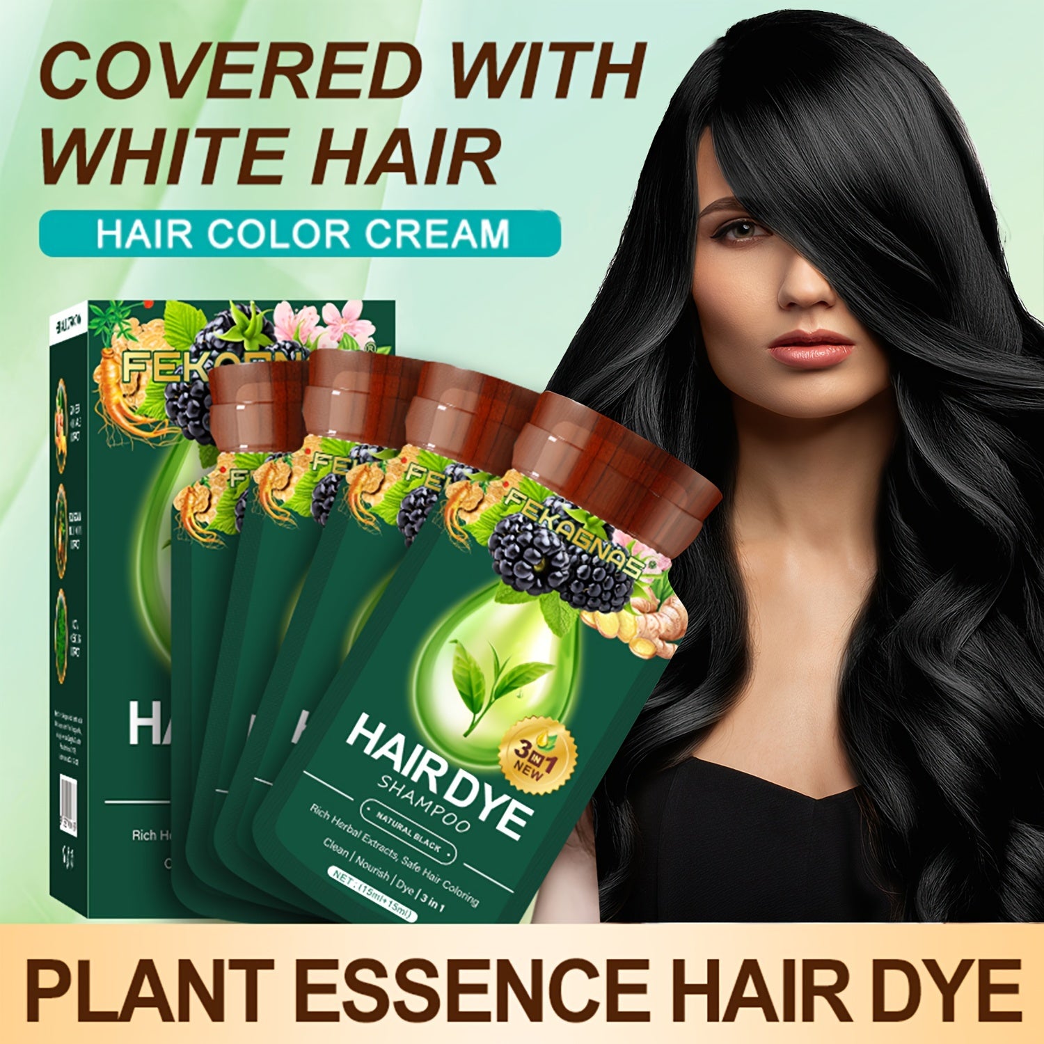 10-Pack Herbal Hair Dye Shampoo, 1.01oz Each - Quick & Natural Plant-Based Color For Men & Women, Easy-To-Use, Long-Lasting