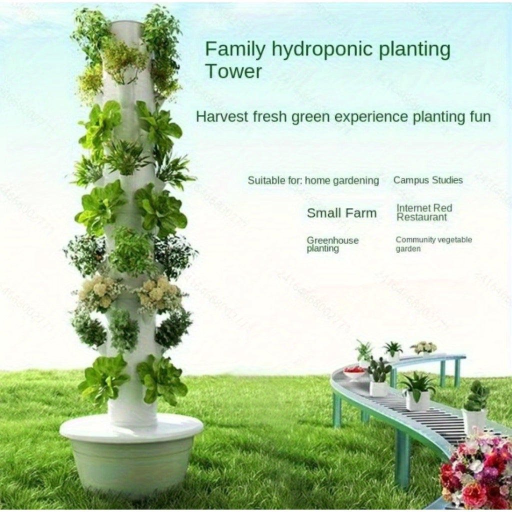 1pc 7 & 9 Layer Hydroponic Plant Tower - White Wooden Indoor Gardening System, Soilless Cultivation, No Electricity Needed, Space-Saving Vertical Planter for Herbs, Leafy Greens & Flowers