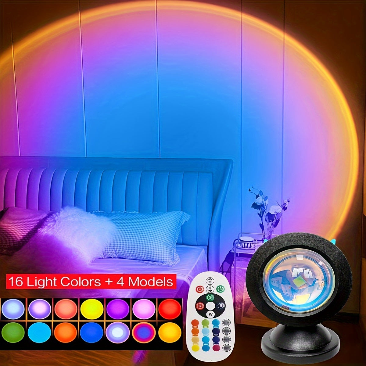1pc 16 Colors USB Led Sunset Spotlight, Remote Control