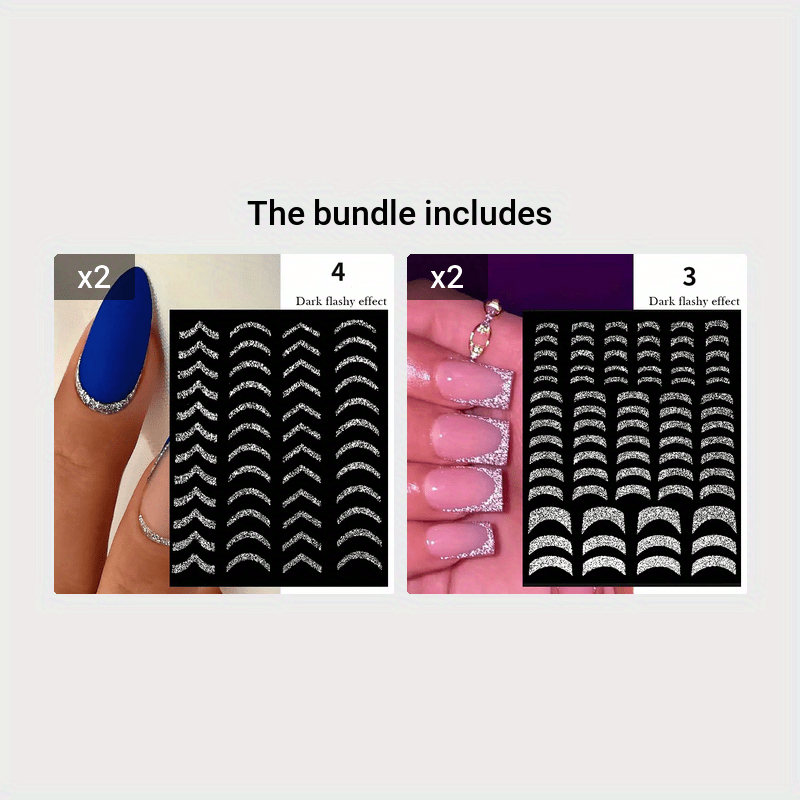 1pc 3D Nail Sticker with Stripes and Lines Charm Reminder Transfer Nail Art Decoration Silvery Reflective Glitter Sticker