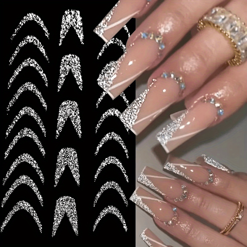 1pc 3D Nail Sticker with Stripes and Lines Charm Reminder Transfer Nail Art Decoration Silvery Reflective Glitter Sticker
