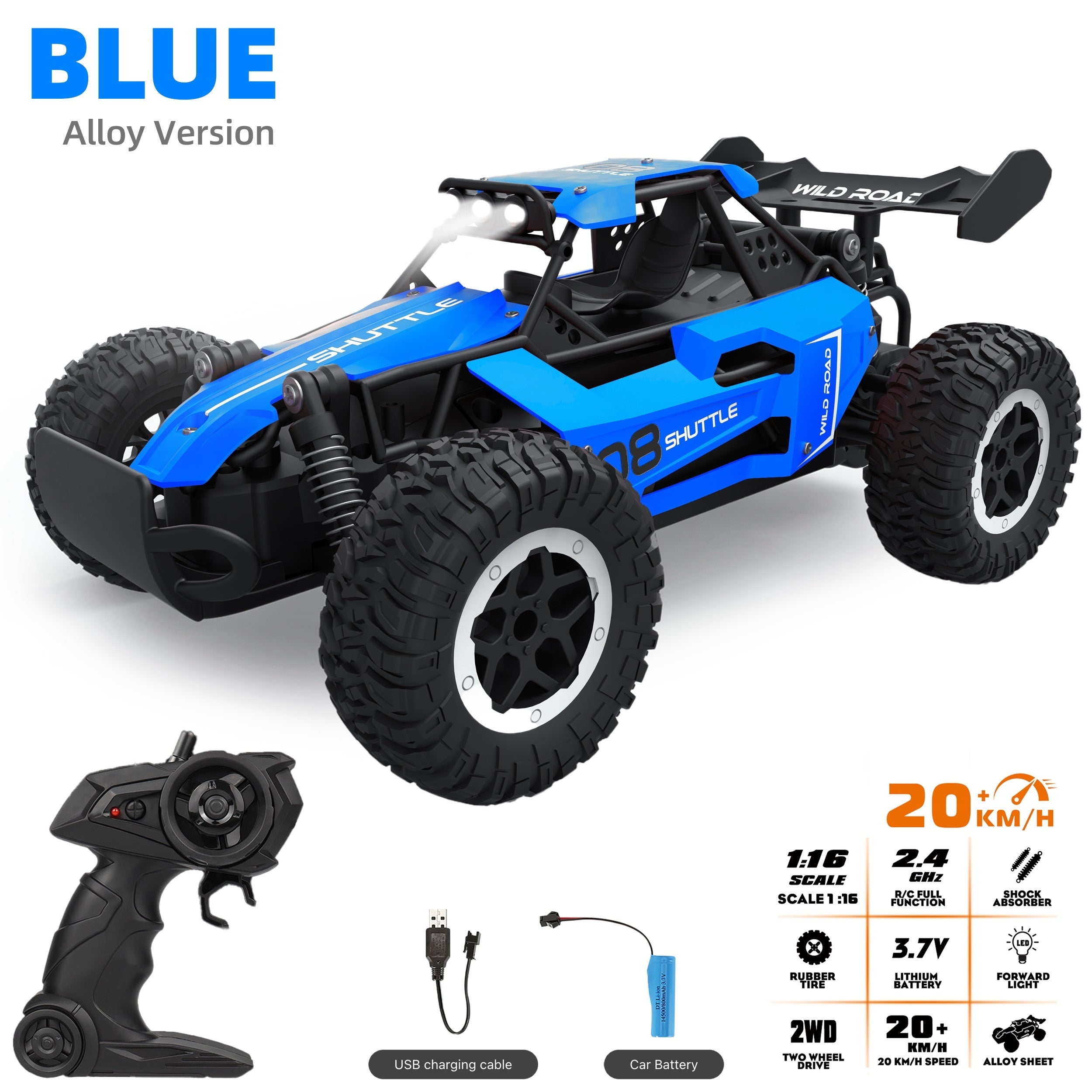 1:16 2.4G Remote Control Car, High-Speed Up To 20 Km/h, All Terrain Off-Road Electric Toy Car, Christmas, Halloween, Thanksgiving Day Gift