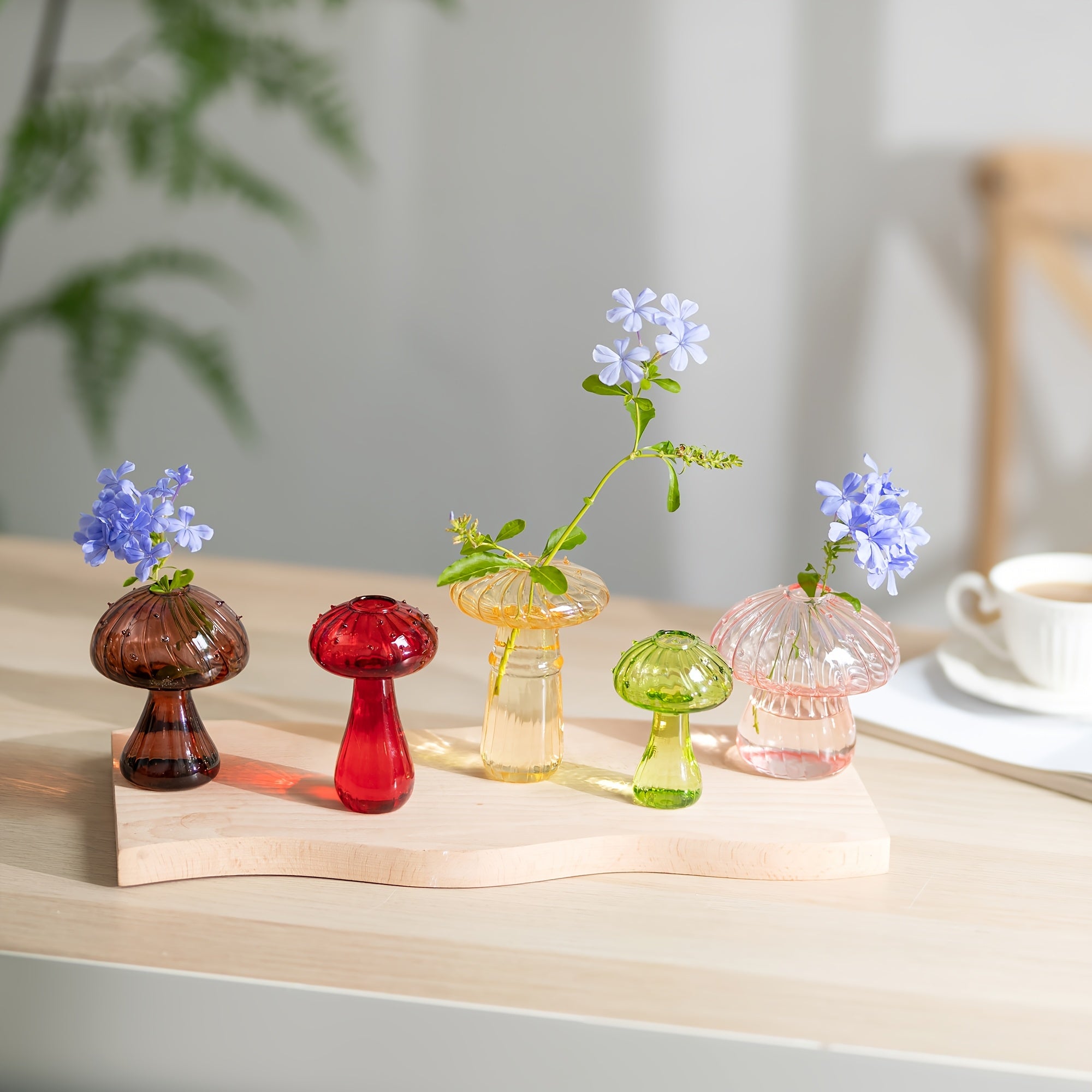 10pcs Glass Mushroom Vase For Flowers, Colored Small Bud Flower Vases Unique, Mushroom Propagation Hydroponic Vases, Funky Cottagecore Decor For Home Room Kitchen Office Windowsill Decorations